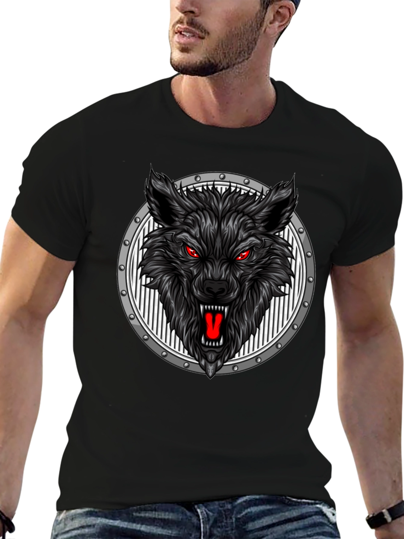Black Wolf Head Graphic Black T-Shirt view 6