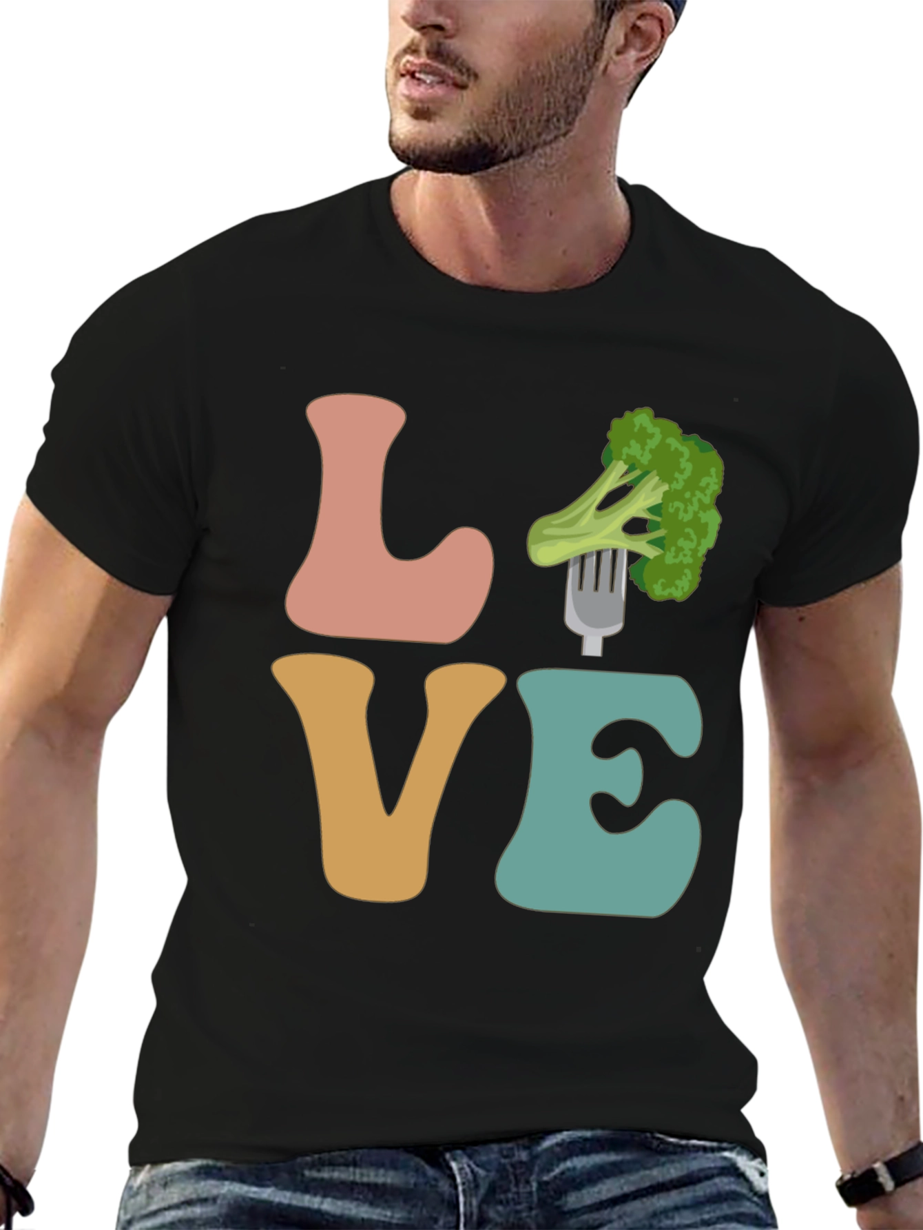 Black Vegan Love Broccoli Graphic Tee - Unisex T-Shirt view 6