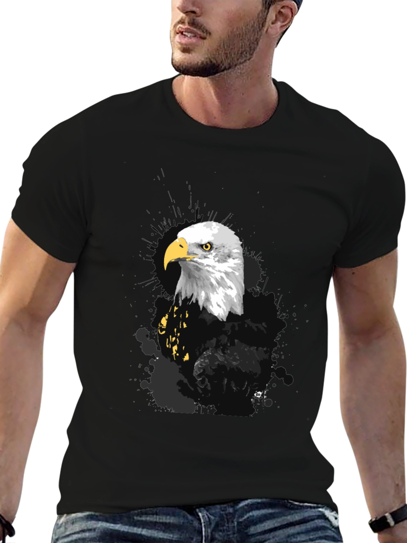 Black Eagle Graphic Print Men's Black T-Shirt view 6