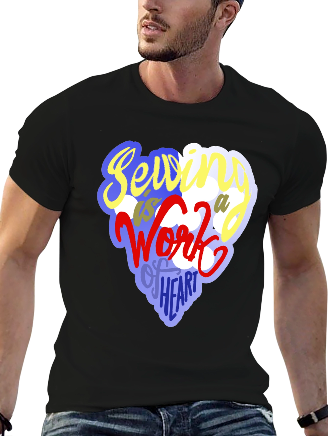 Black Sewing Heart T-Shirt - Unique Crafting Design view 6