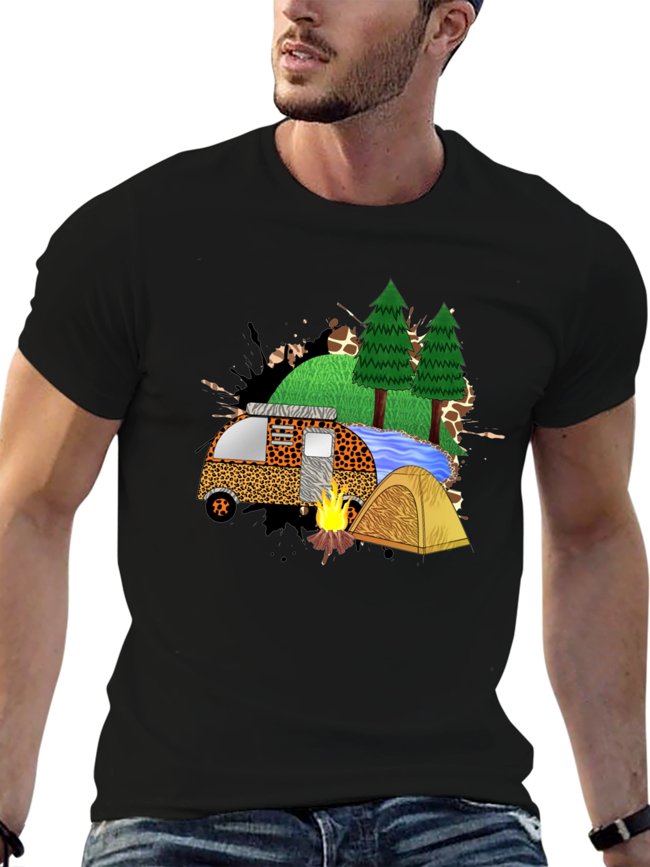 Black Camping Adventure Black Graphic T-Shirt view 6