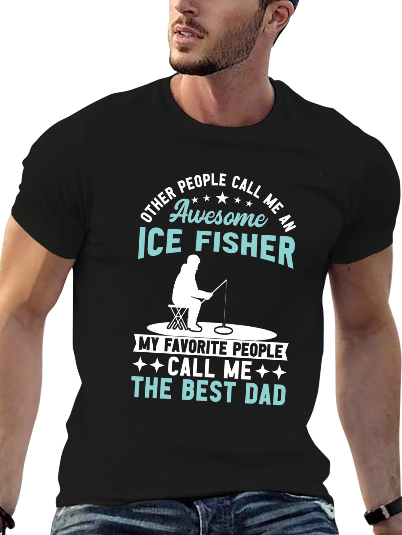 Black Awesome Ice Fisher Best Dad T-Shirt view 6