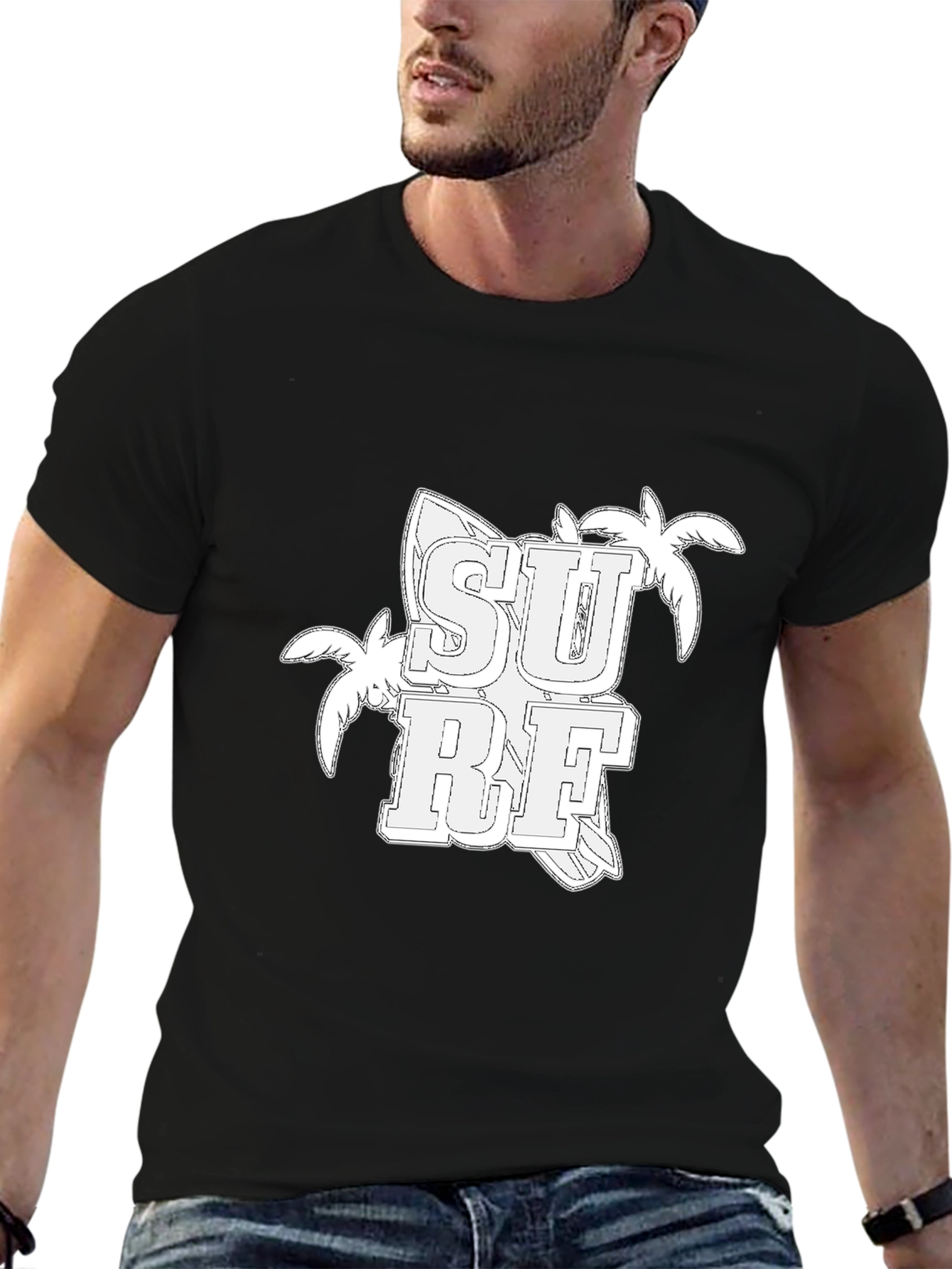 Black Surf Graphic Tee - Black Cotton T-Shirt view 6
