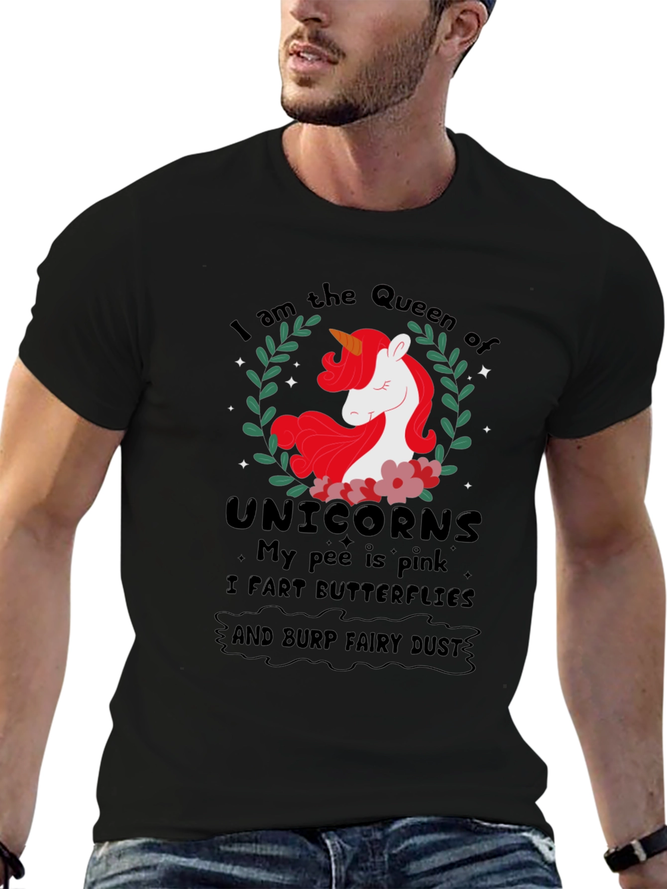 Black Queen of Unicorns T-Shirt Funny Slogan Tee view 6