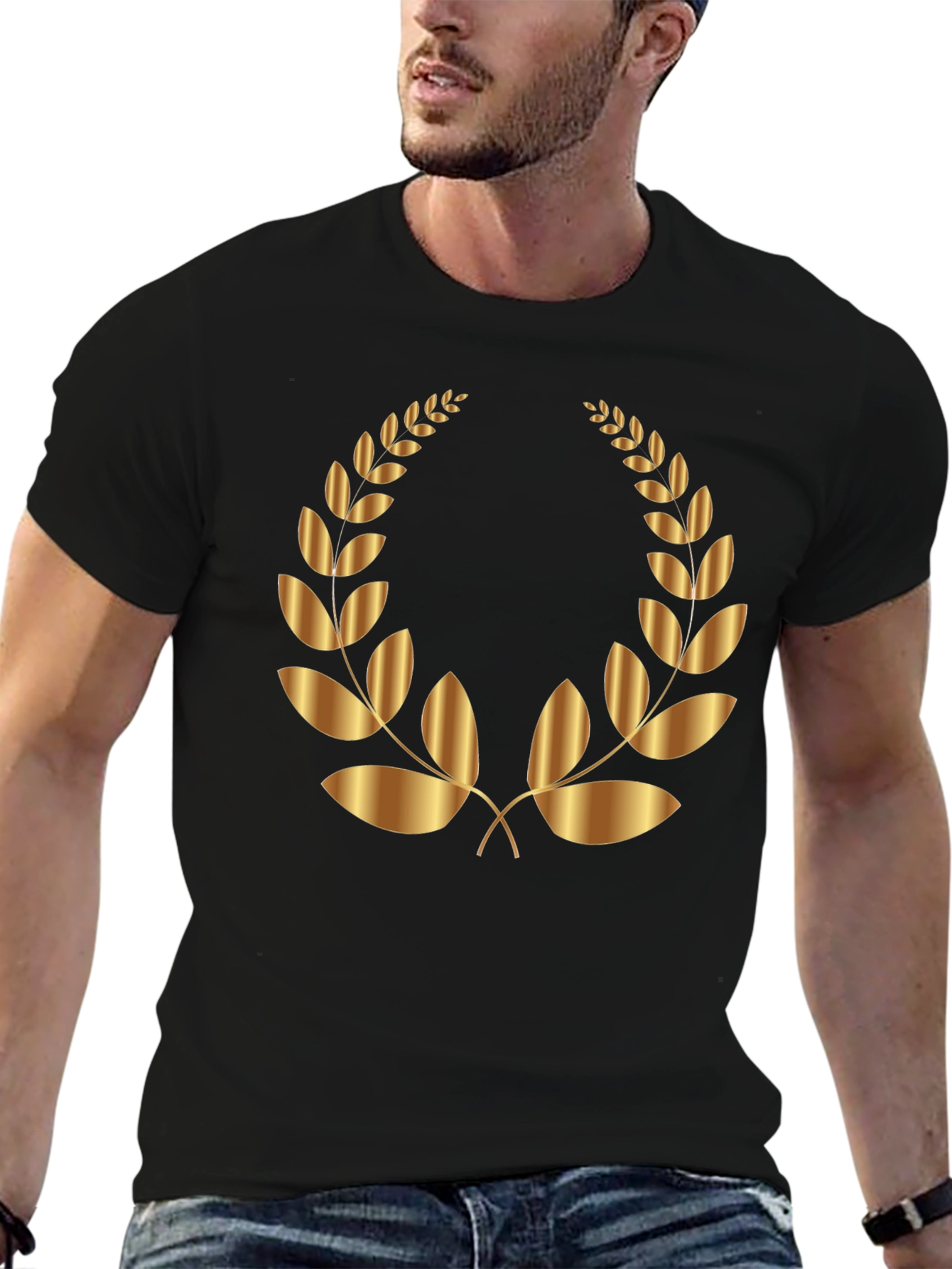 Black Gold Laurel Wreath Graphic Black T-Shirt view 6