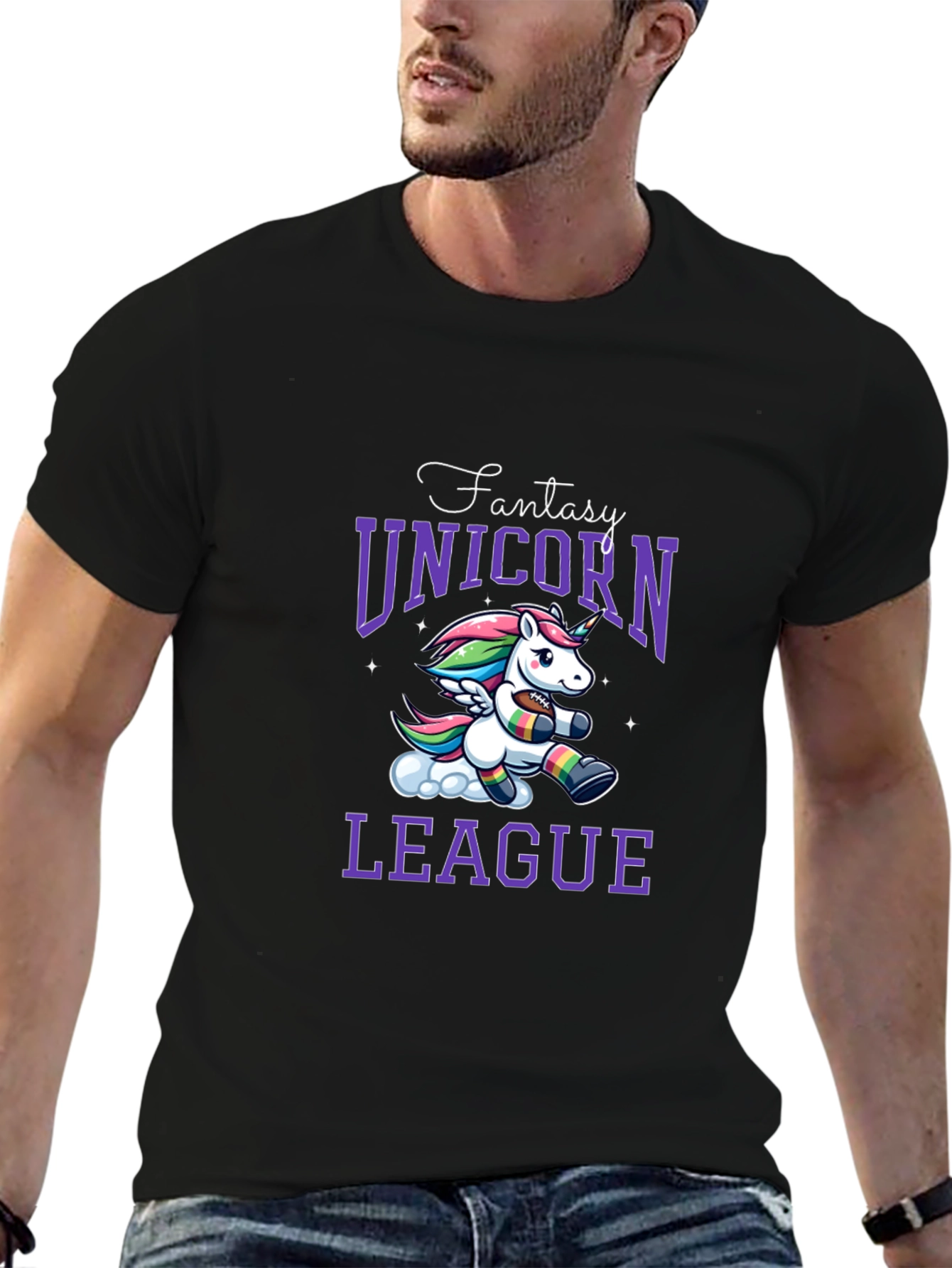 Black Fantasy Unicorn League Black T-Shirt view 6