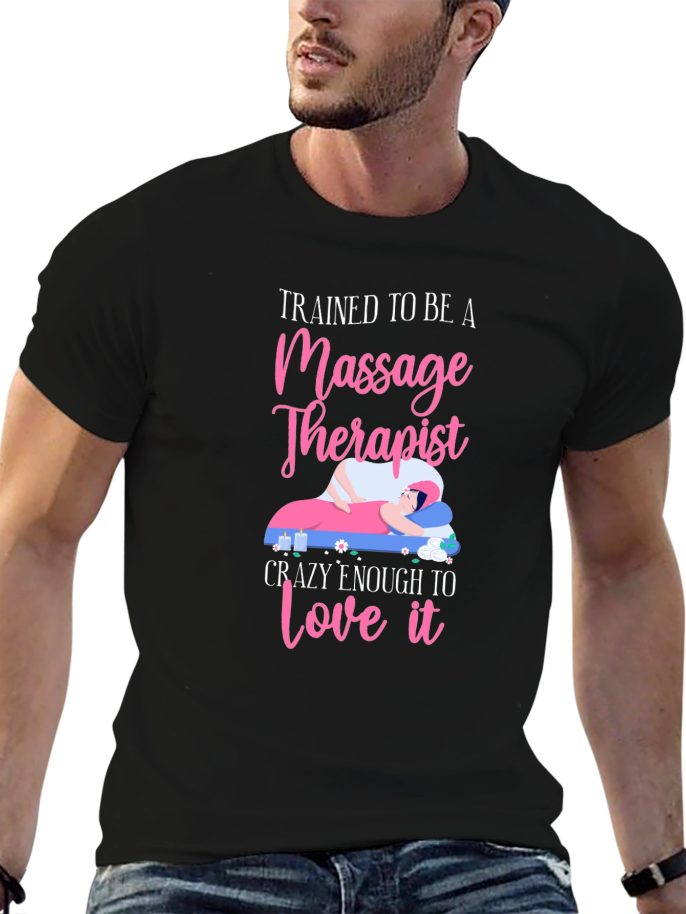 Black Massage Therapist T-Shirt - Trained to Love It view 6