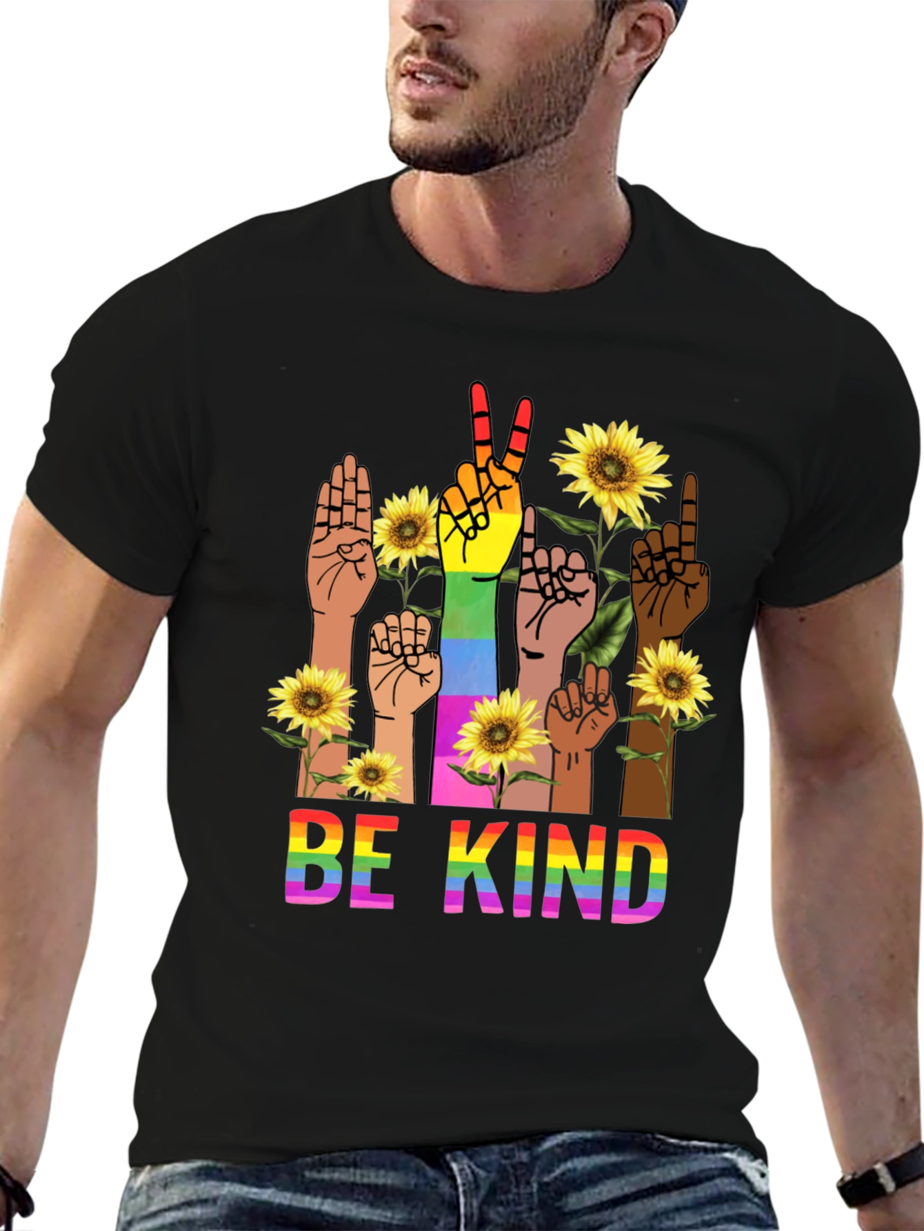 Black Be Kind Rainbow Hands T-Shirt view 6