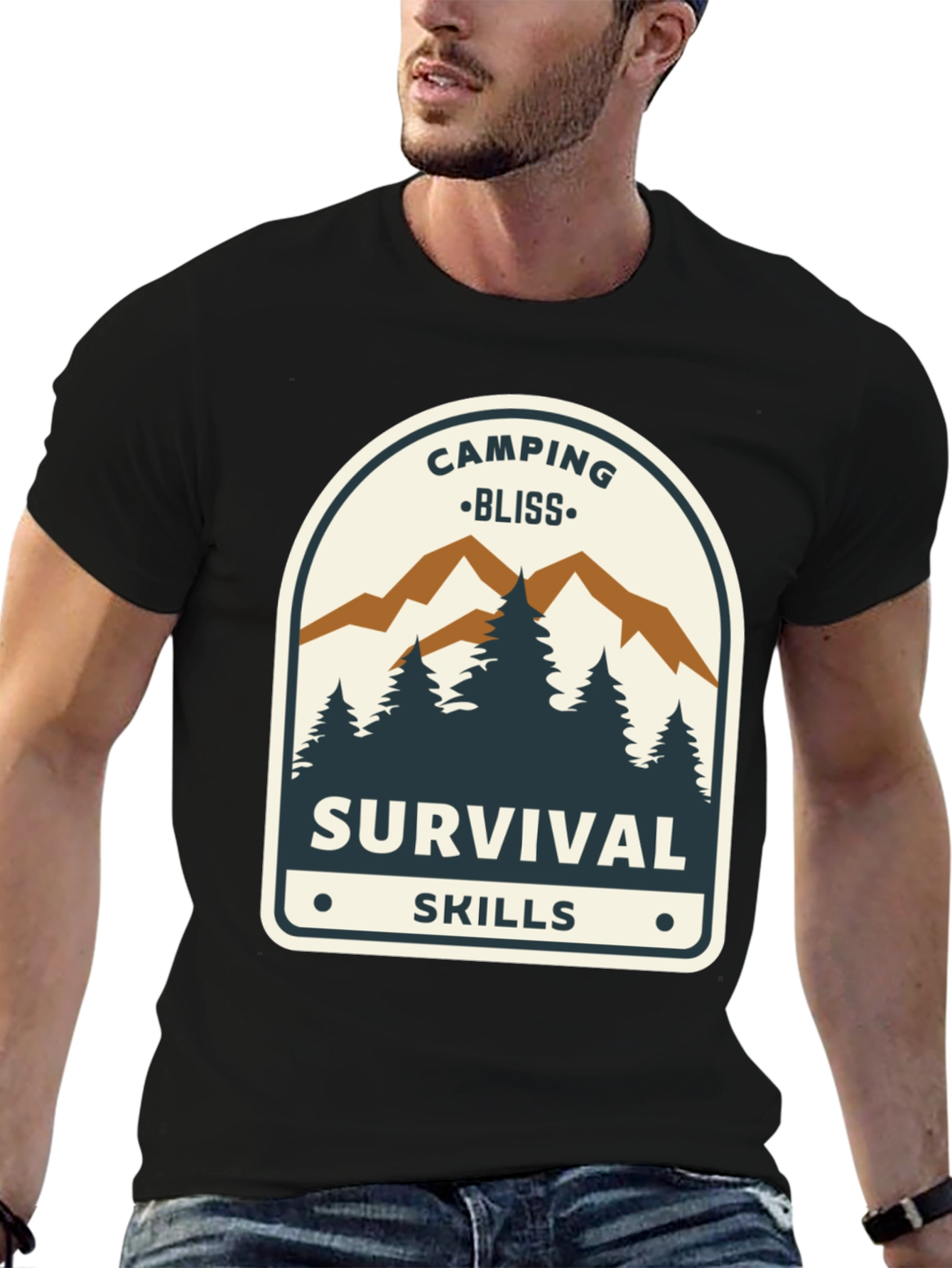 Black Camping Bliss Survival Skills Black T-Shirt view 6