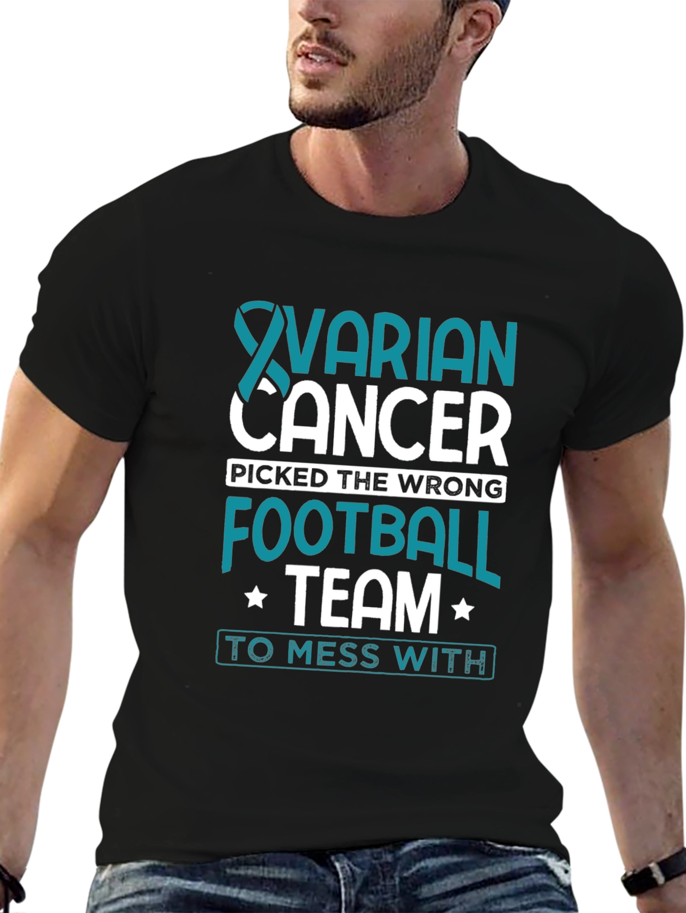 Ovarian Cancer Awareness Football Team T-Shirt - 6