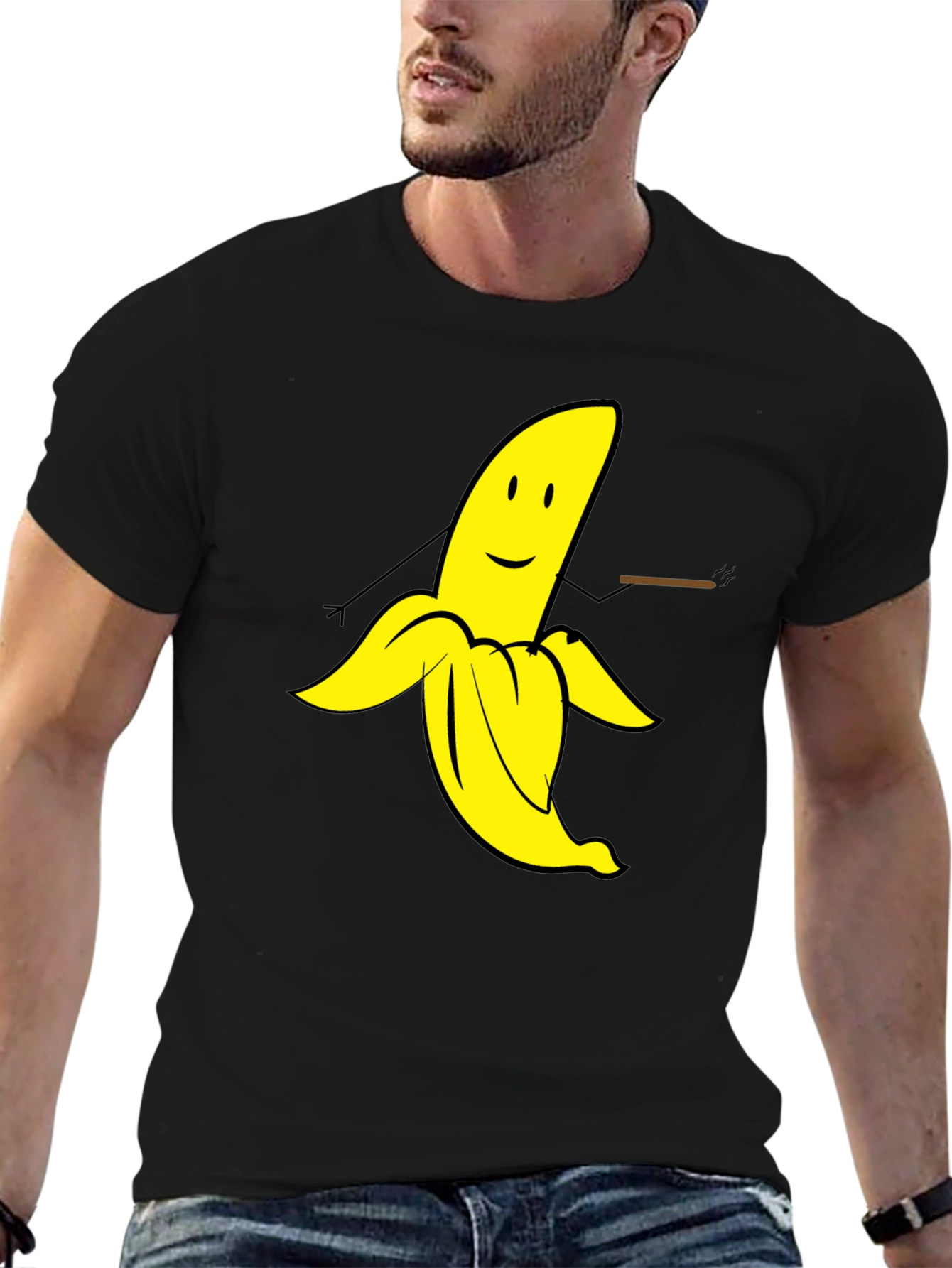 Black Funny Banana Graphic Tee - Black Cotton T-Shirt view 6