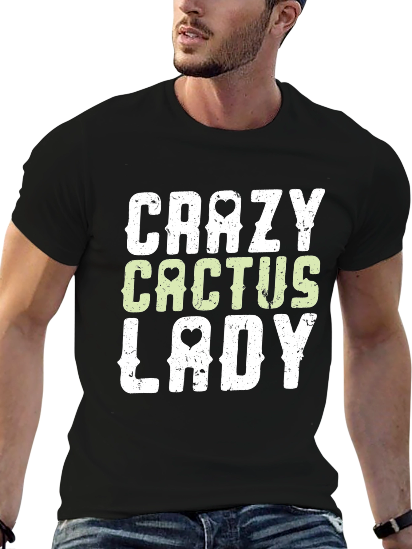 Black Crazy Cactus Lady Graphic Tee - Novelty Unisex T-Shirt view 6