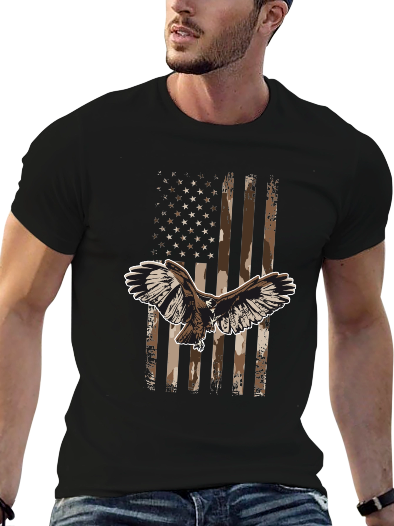 Black American Flag Eagle Graphic Tee - Black view 6