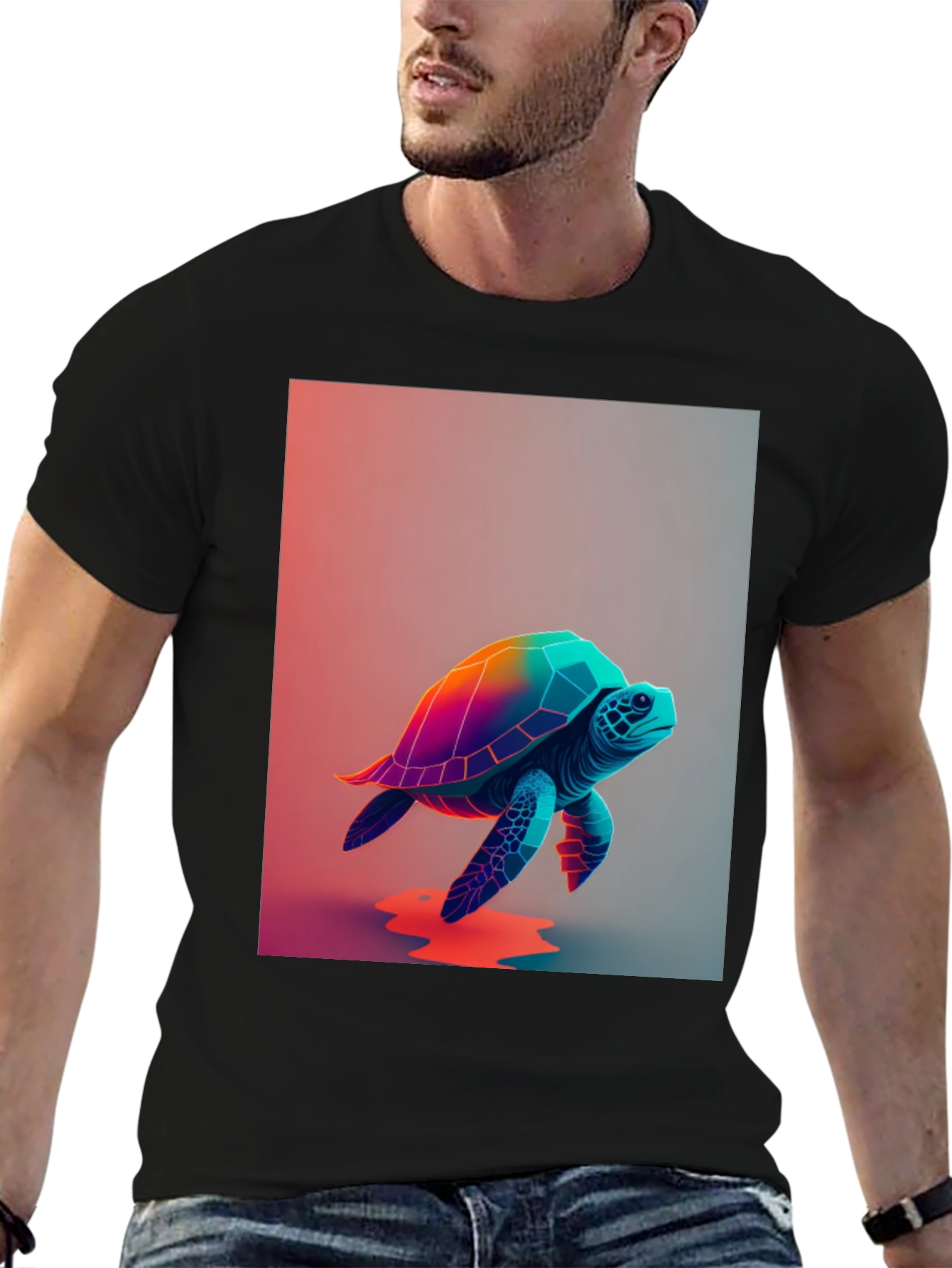 Black Rainbow Turtle Graphic Tee - Unique Design view 6