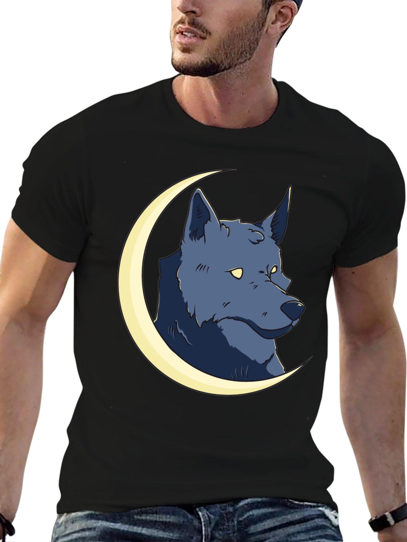 Black Wolf Moon Graphic Tee - Black Cotton T-Shirt view 6