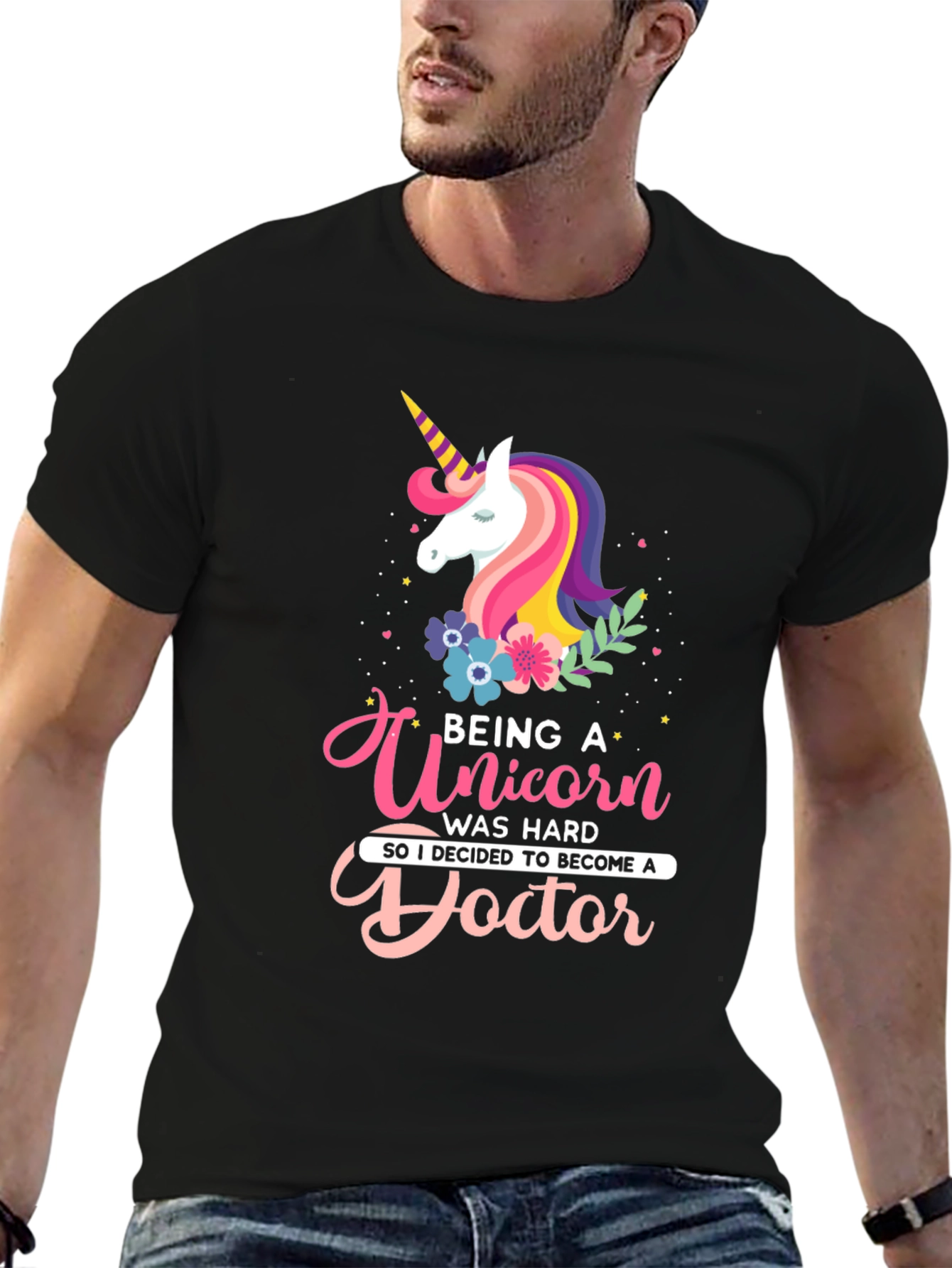 Black Unicorn Doctor Graphic T-Shirt | Novelty Tee view 6