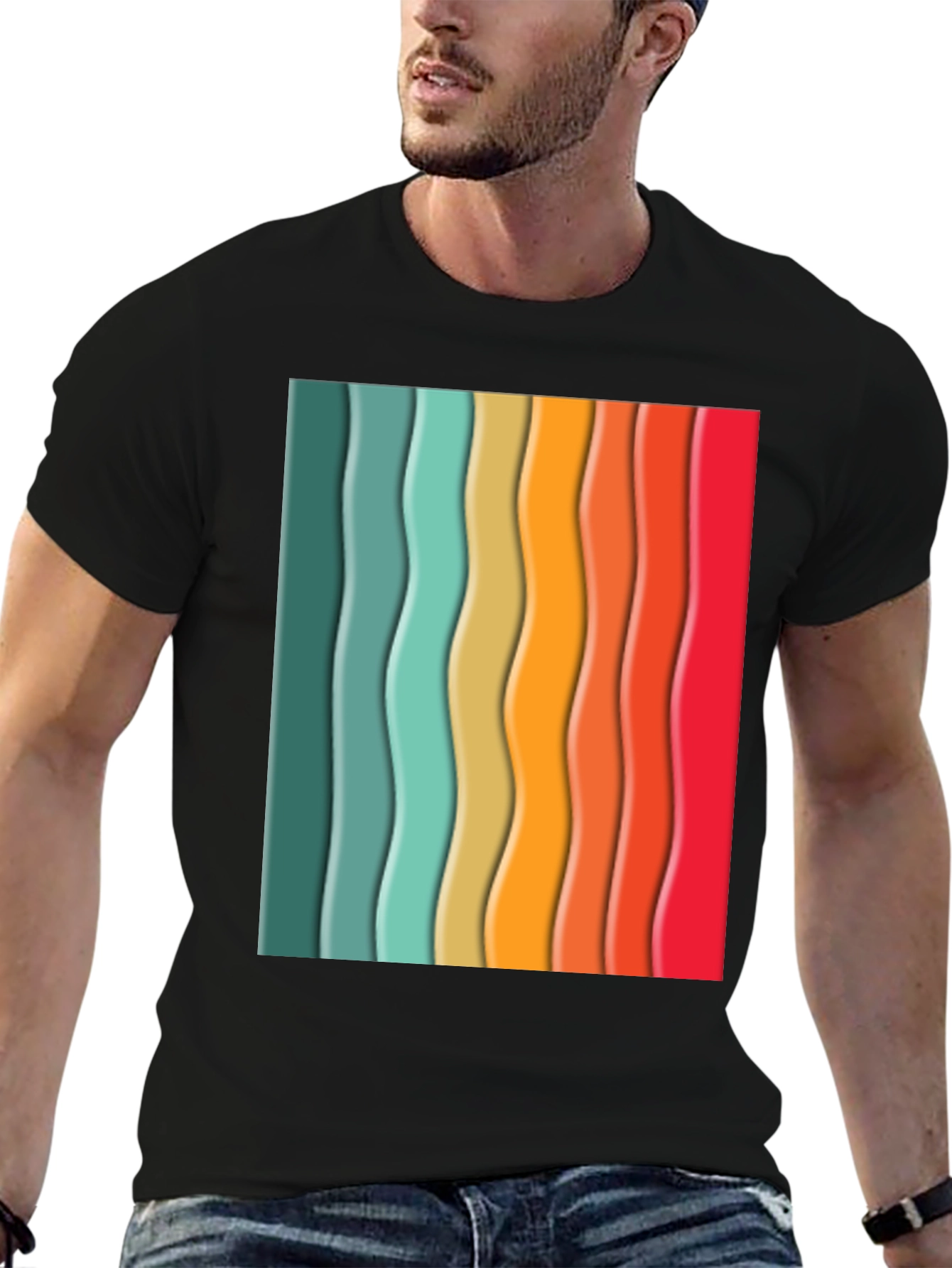 Black Retro Stripe Tee - Vintage Style T-Shirt view 6