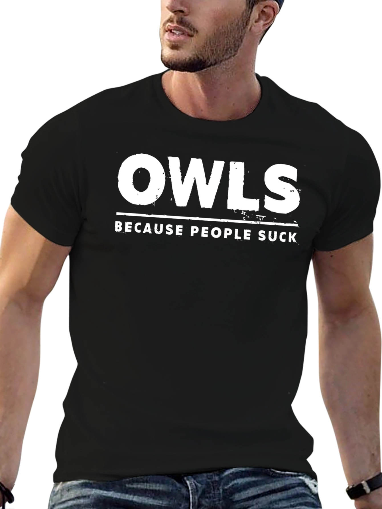 Black Owls Because People Suck T-Shirt view 6