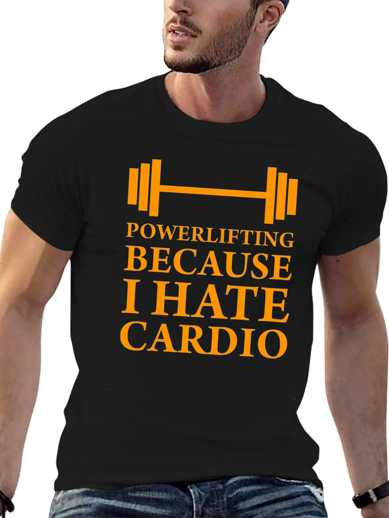 Black Powerlifting Because I Hate Cardio - Men's Black T-Shirt view 6