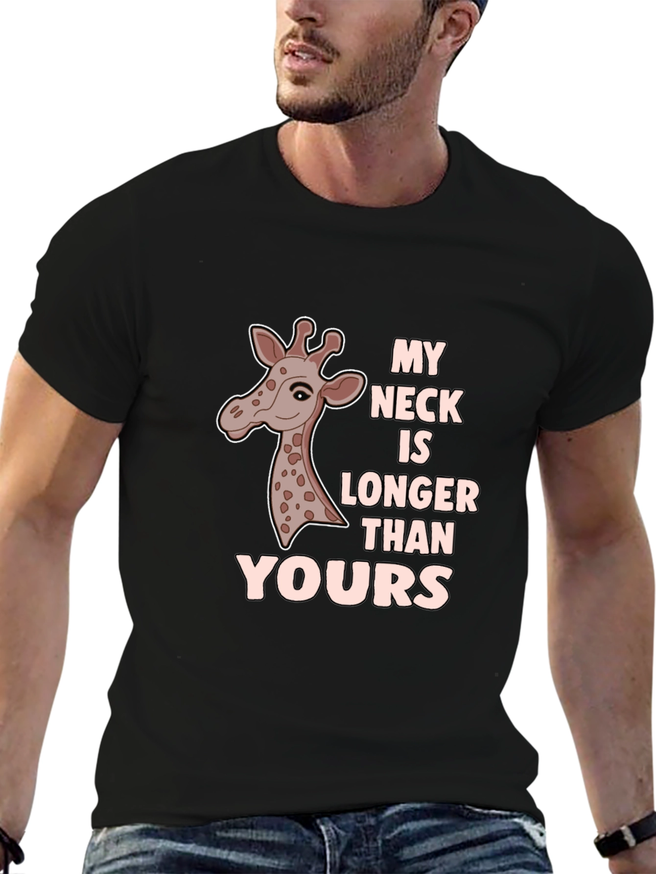 Black Funny Giraffe T-Shirt - My Neck Is Longer view 6