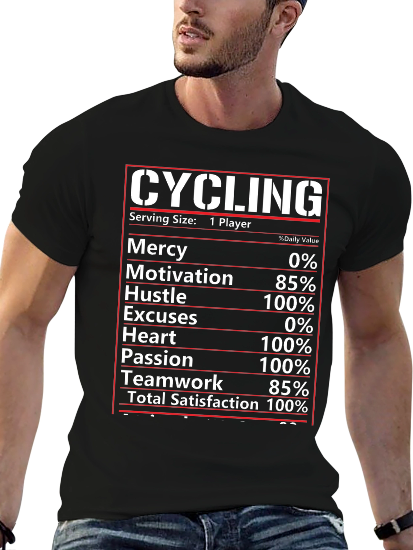 Black Cycling Nutrition Facts T-Shirt view 6