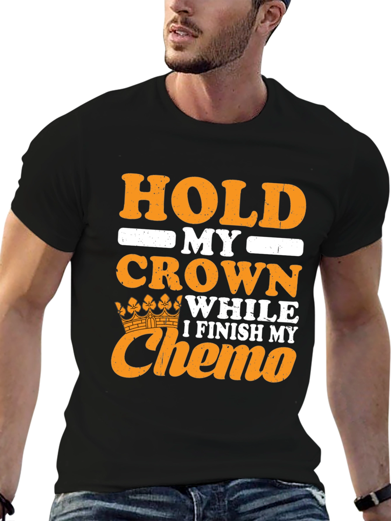 Black Hold My Crown Chemo Support T-Shirt view 6