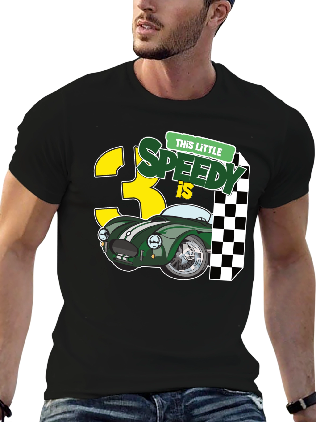 Black Little Speedy is 3 T-Shirt - Racing Car 3rd Birthday Tee view 6
