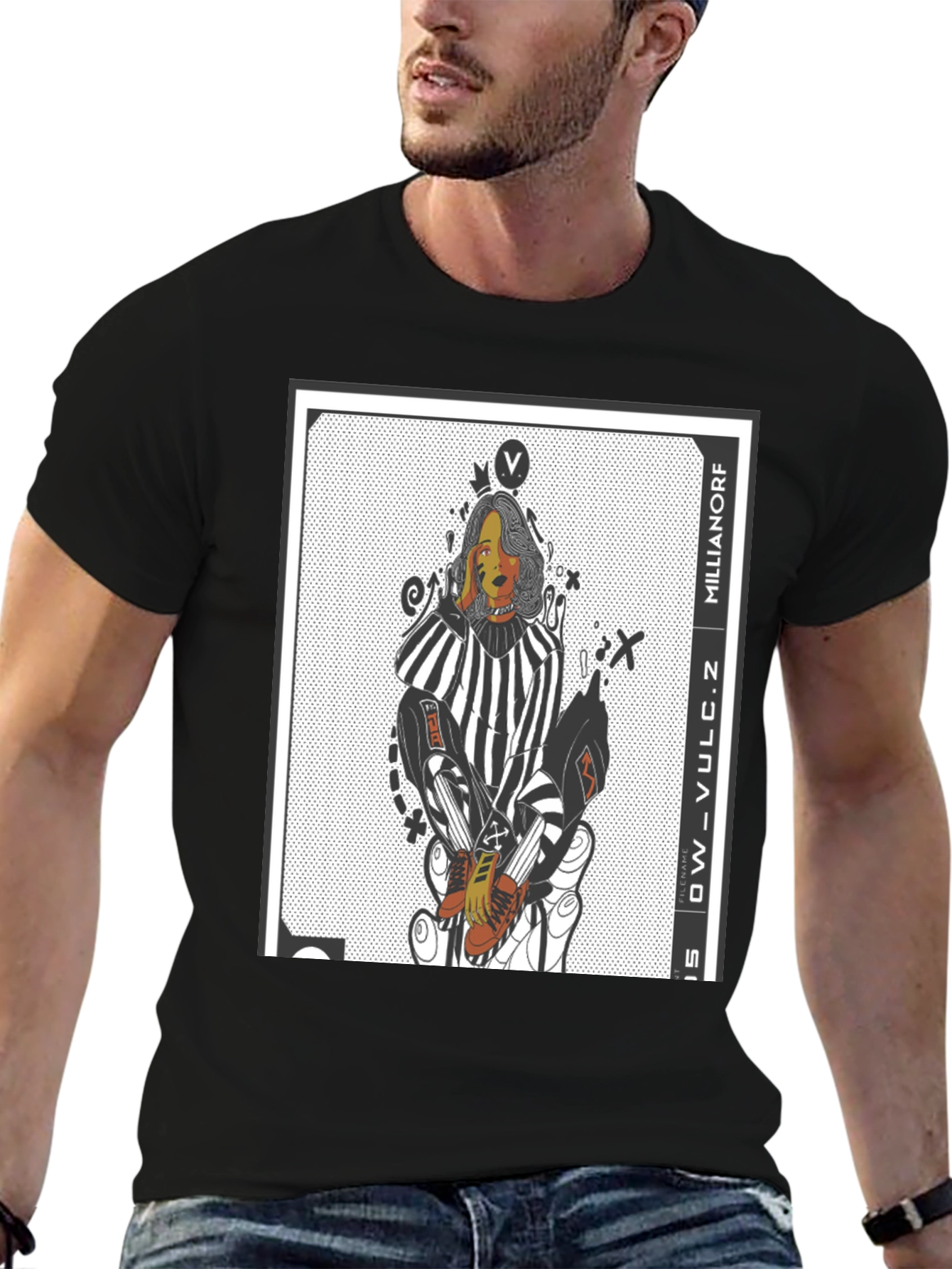 Black Graphic Print Black Crew Neck T-Shirt view 6