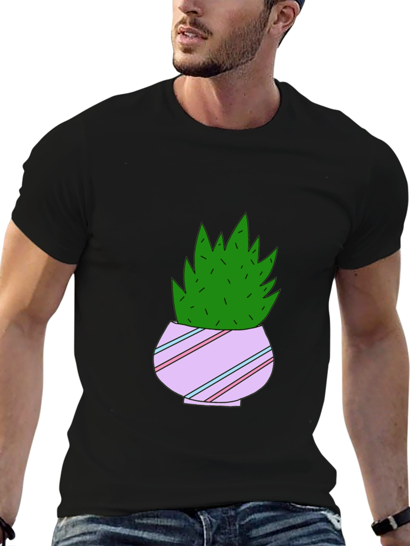 Black Cute Potted Plant Graphic T-Shirt view 6