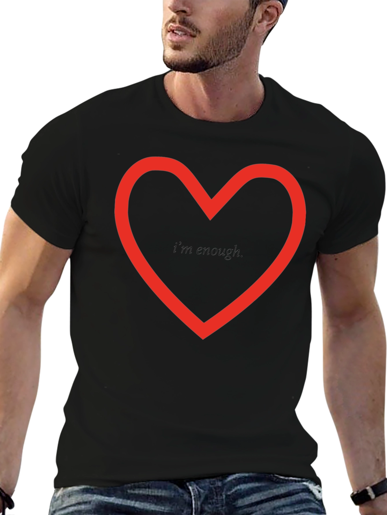 Black I Am Enough Graphic Tee - Red Heart Design view 6