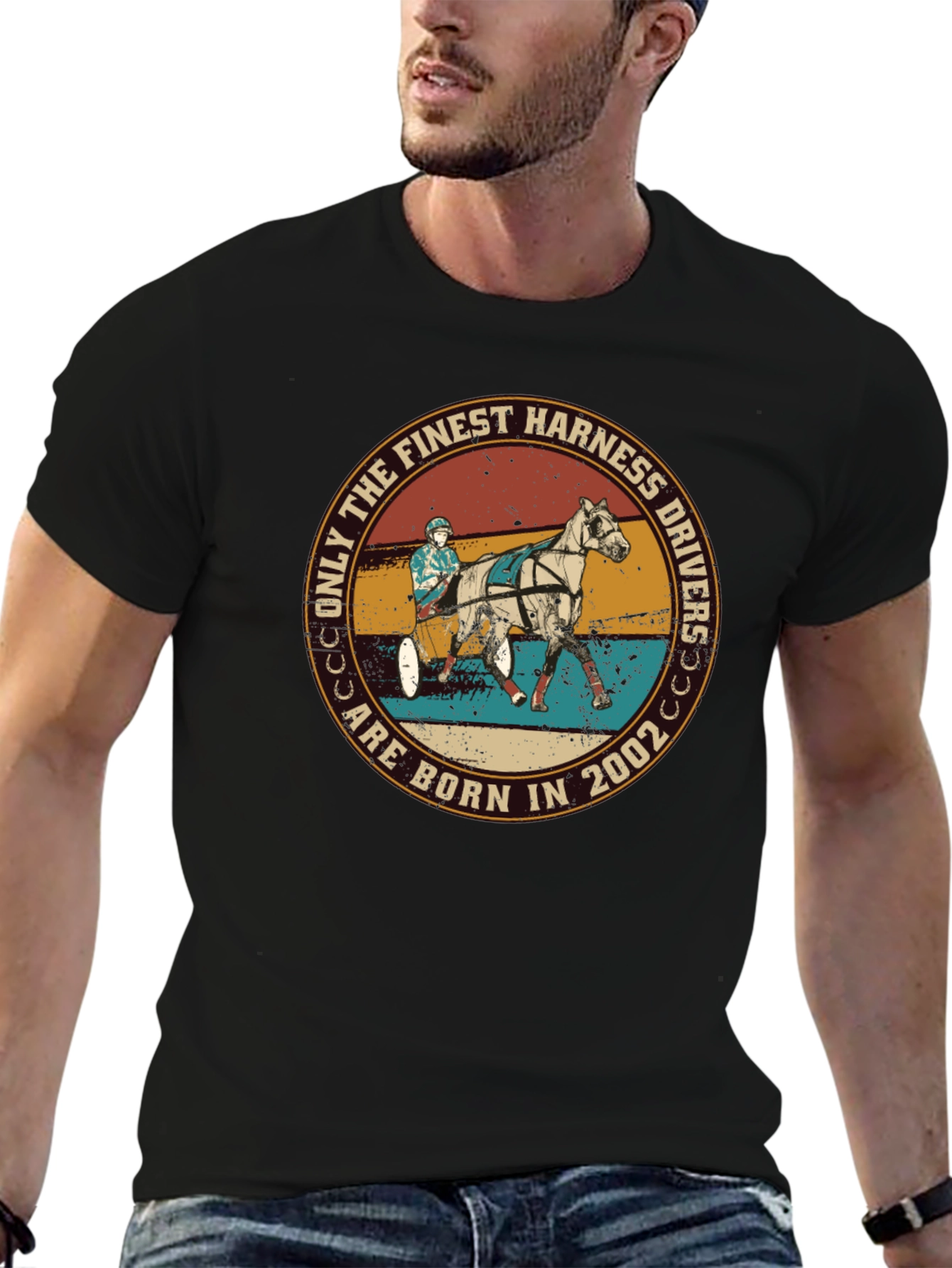 Black Finest Harness Drivers T-Shirt: Born in 2002 view 6