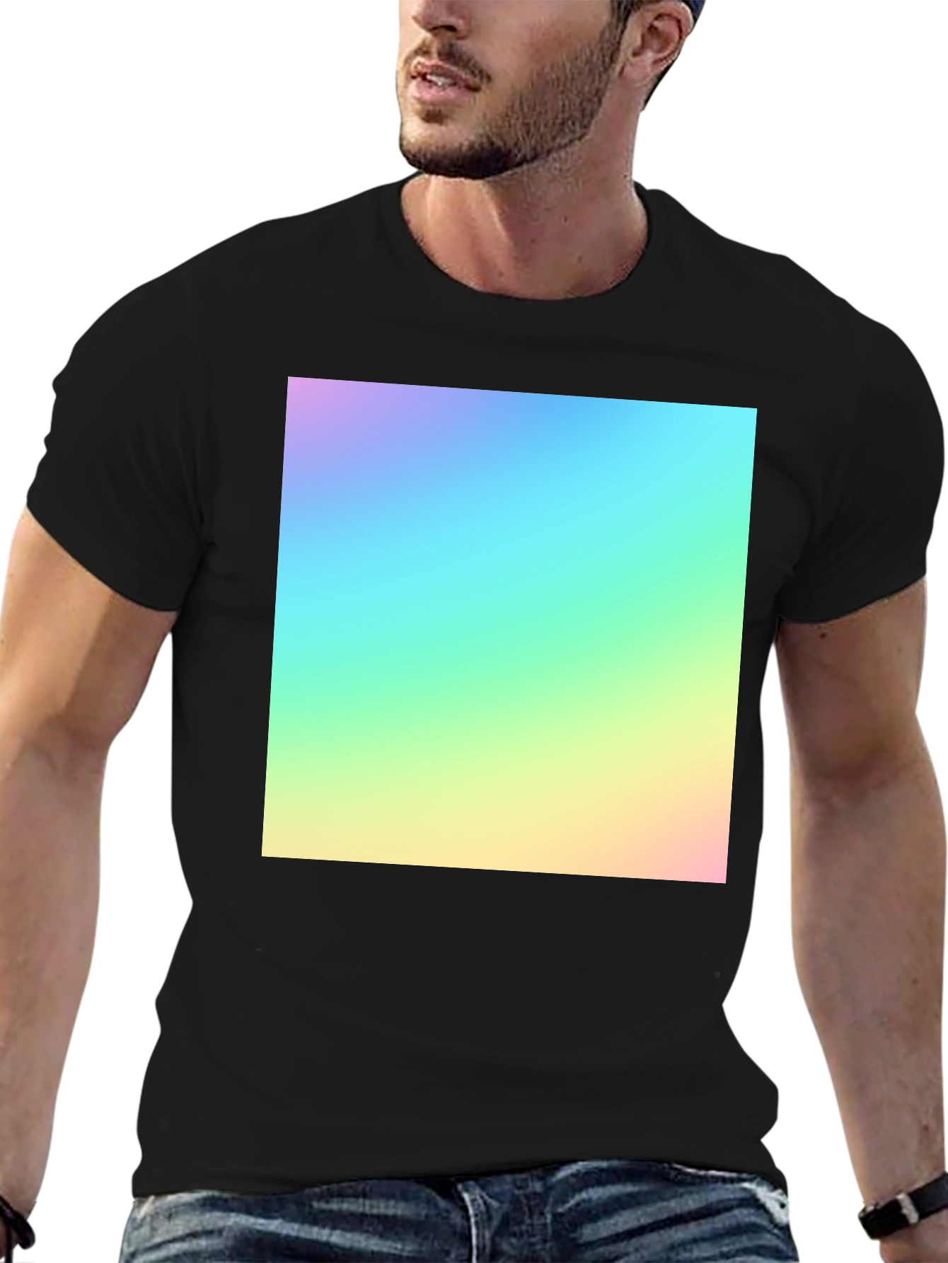 Black Vibrant Gradient Tee - Modern Men's Black T-Shirt view 6