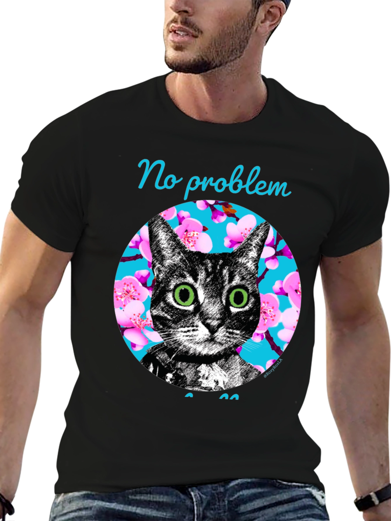 Black No Problem Cat Graphic T-Shirt - Black view 6