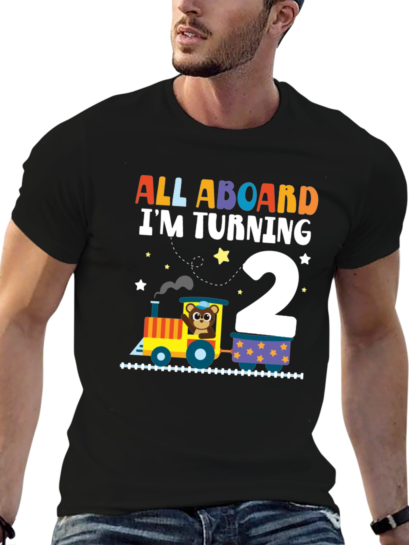 Black All Aboard Birthday Train T-Shirt view 6