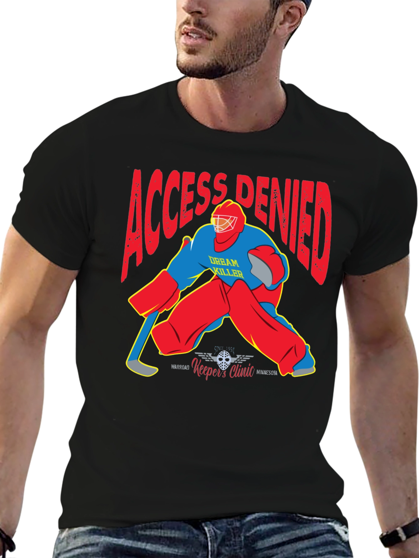 Black Access Denied Hockey Goalie Graphic T-Shirt view 6