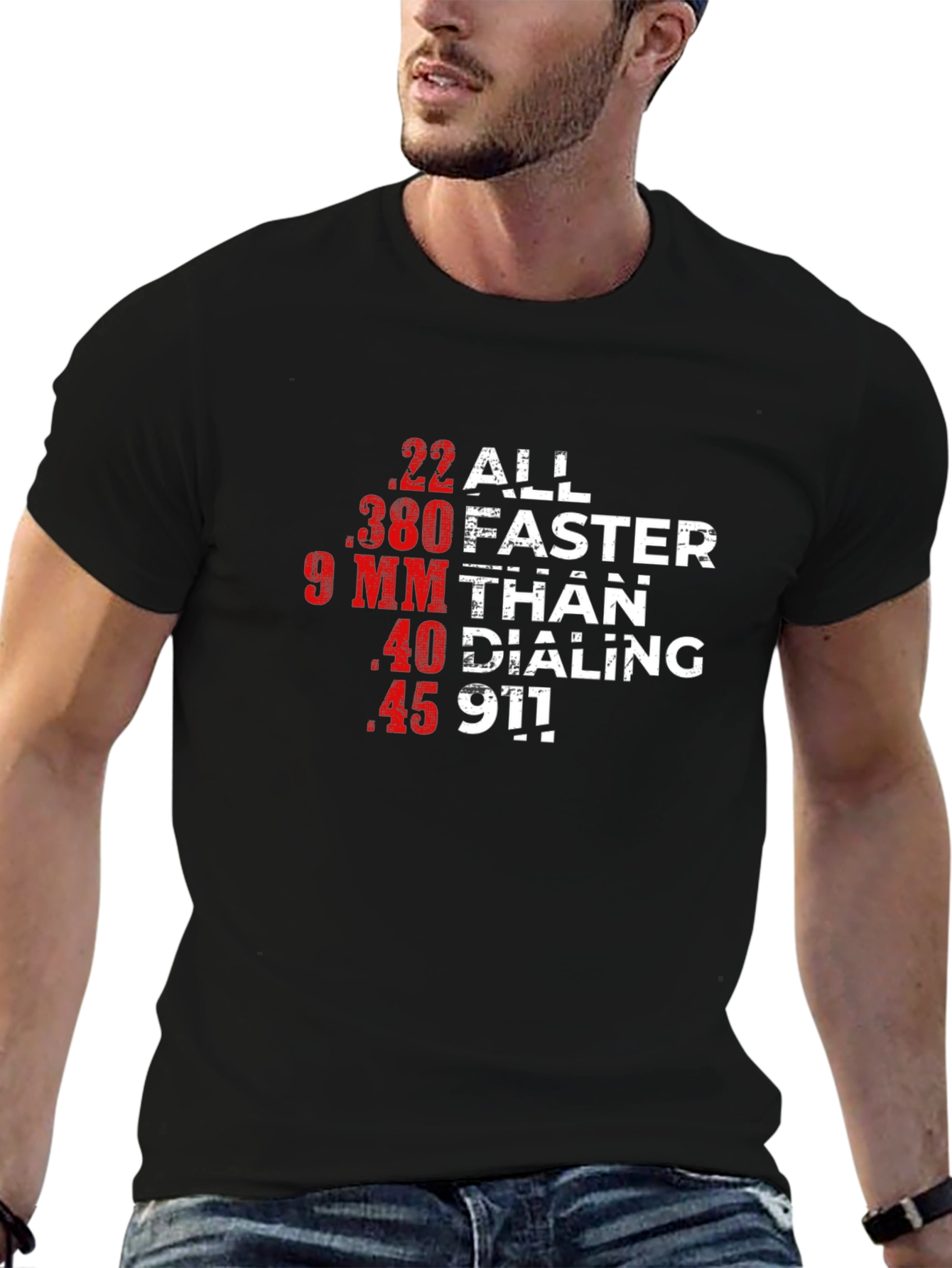 Black All Faster Than Dialing 911 T-Shirt view 6