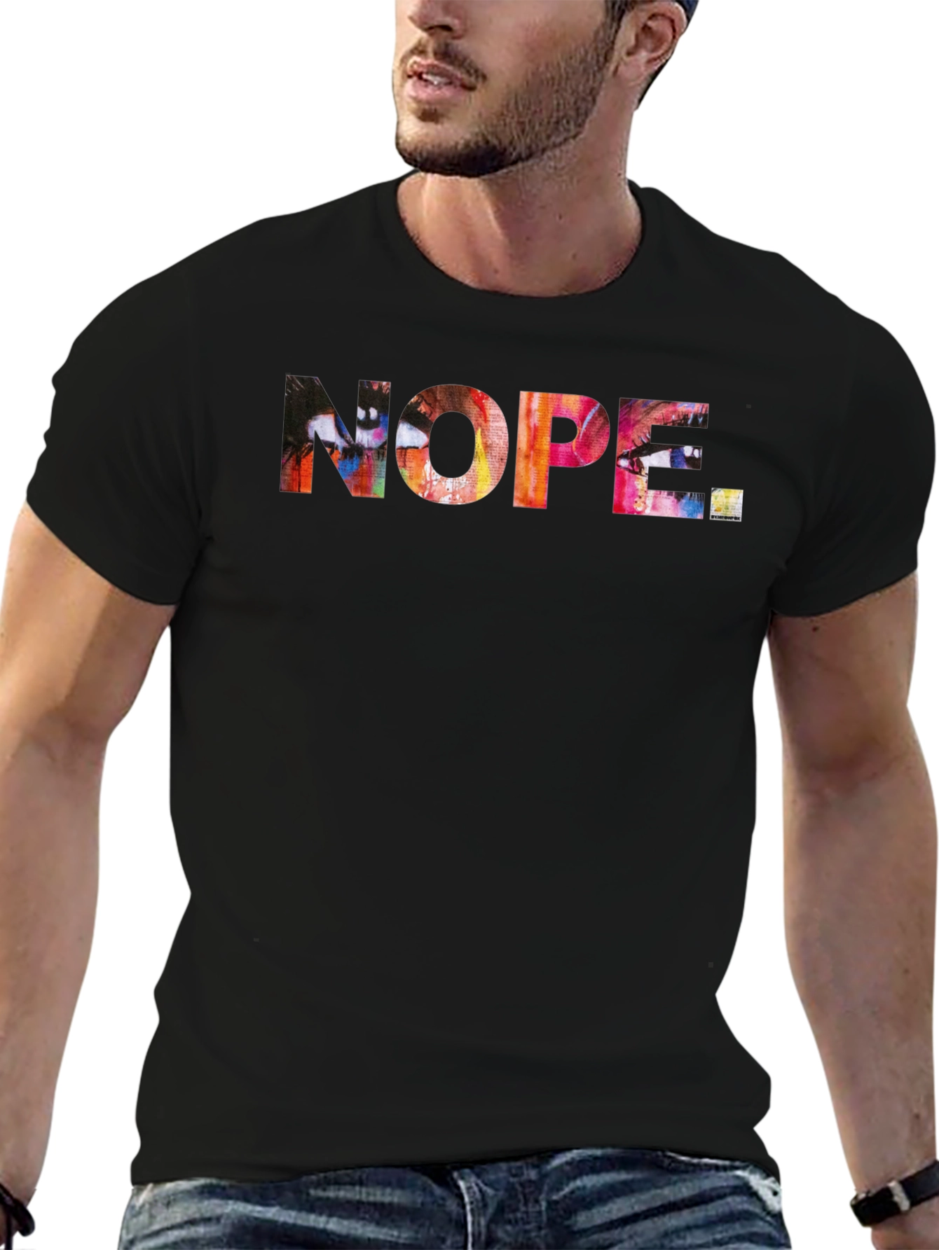 Black Nope Graphic Tee - Artistic Eye Design, Soft Cotton Blend view 6
