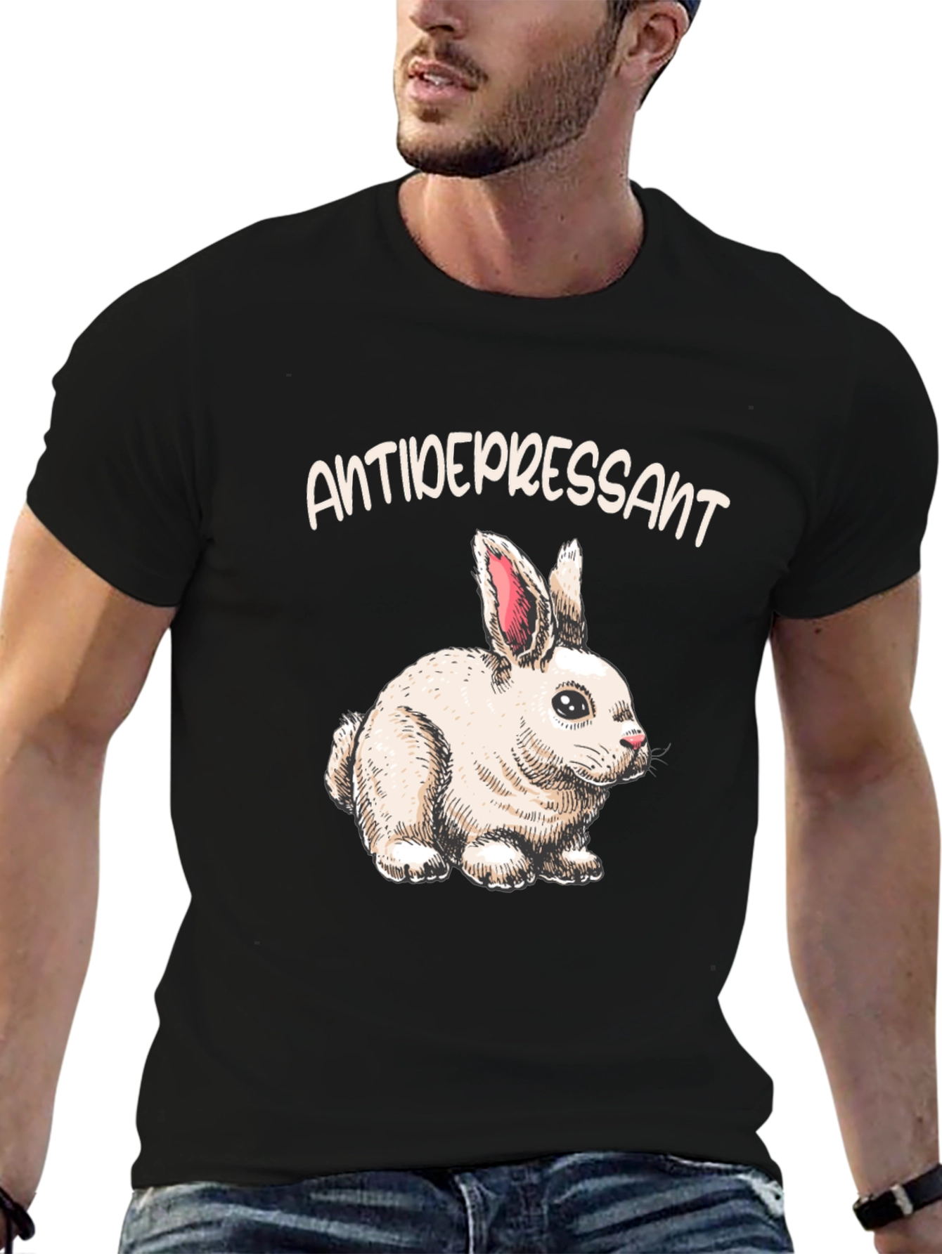 Black Antidepressant Bunny T-Shirt view 6