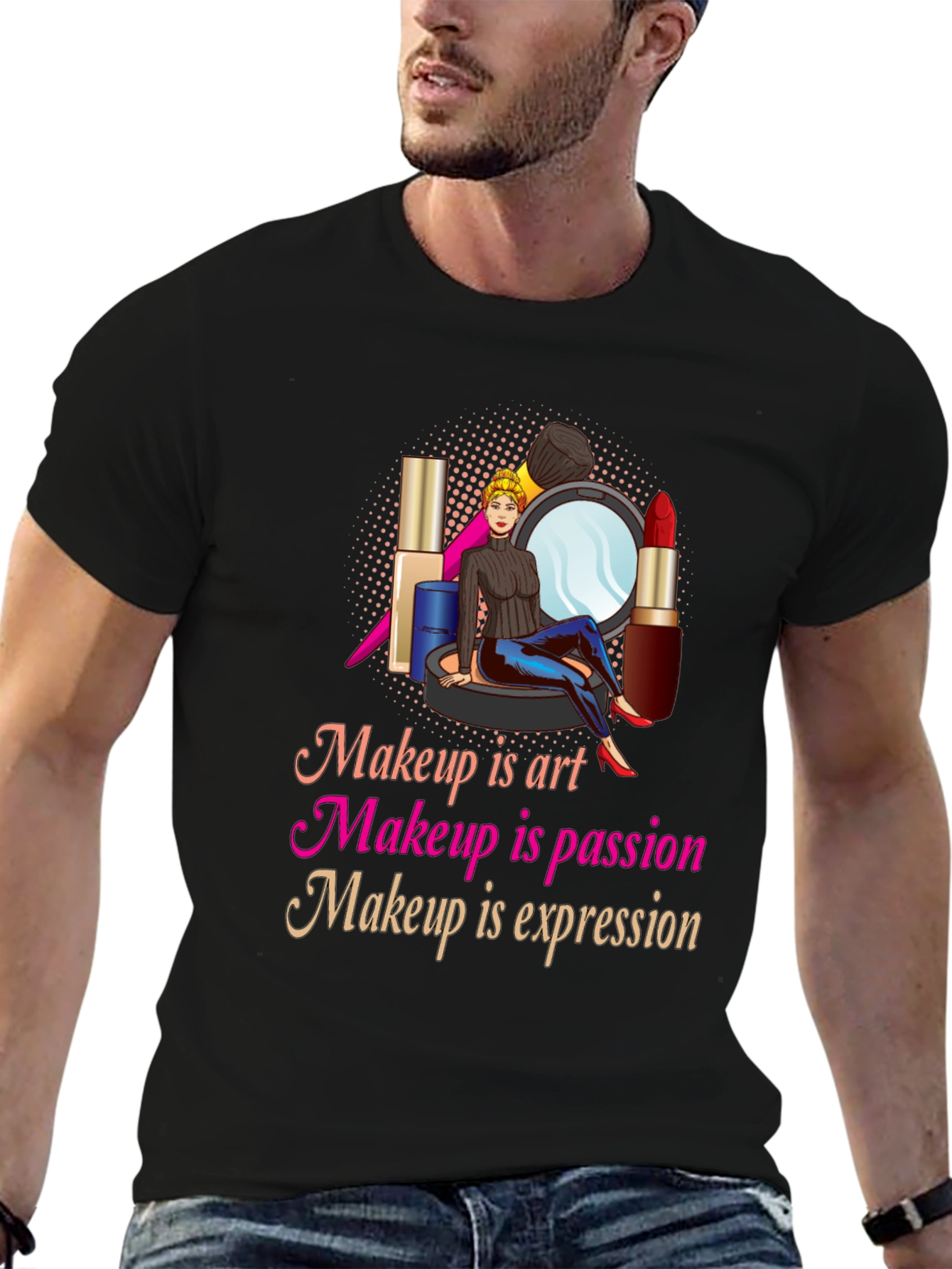 Black Makeup Art Passion Expression Graphic T-Shirt view 6
