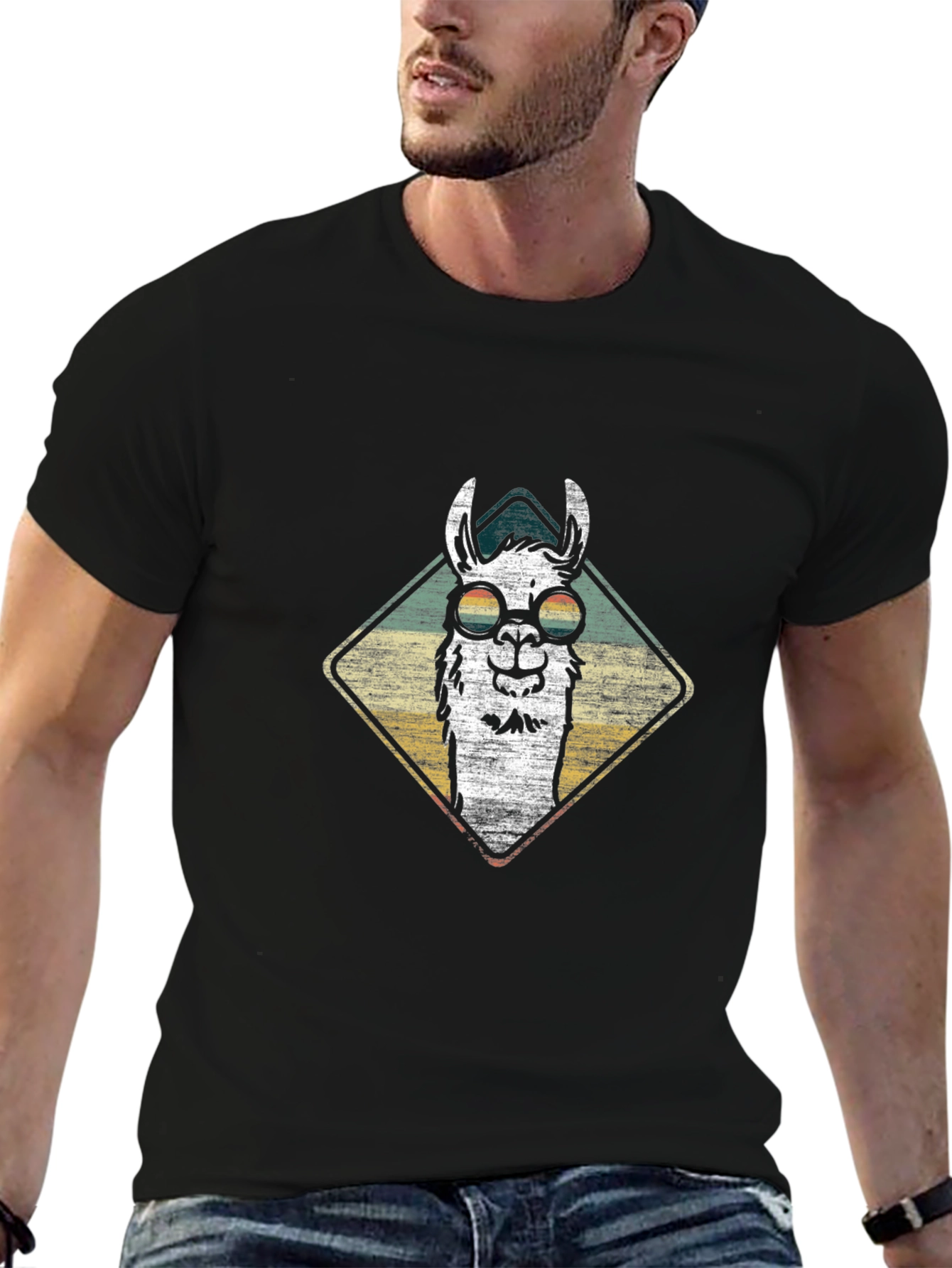 Black Cool Llama Graphic Tee - Stylish Men's Black T-Shirt view 6