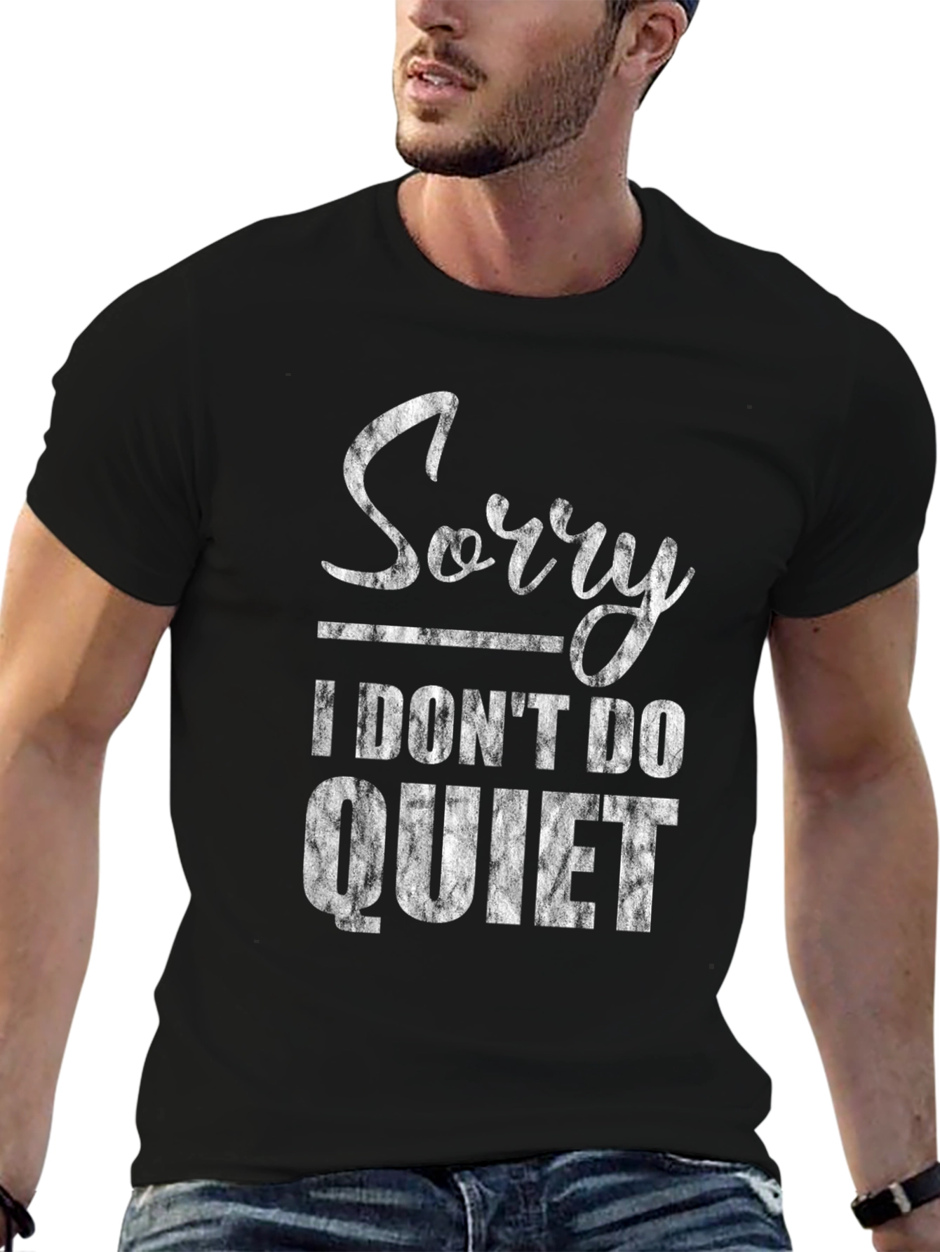 Black Funny "Sorry I Don't Do Quiet" Graphic Tee - Black view 6