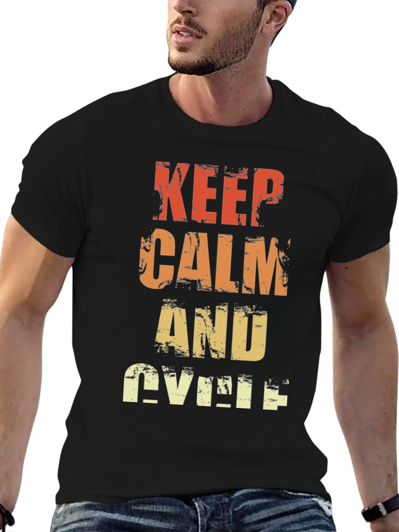 Black Keep Calm and Cycle T-Shirt - Retro Style view 6
