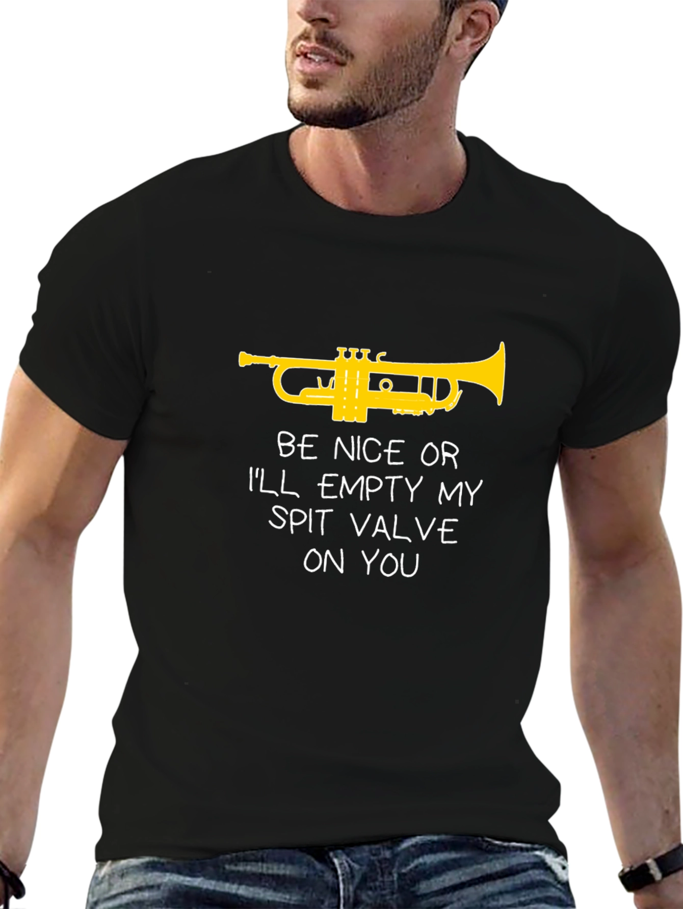 Black Funny Trumpet T-Shirt - Spit Valve Warning view 6