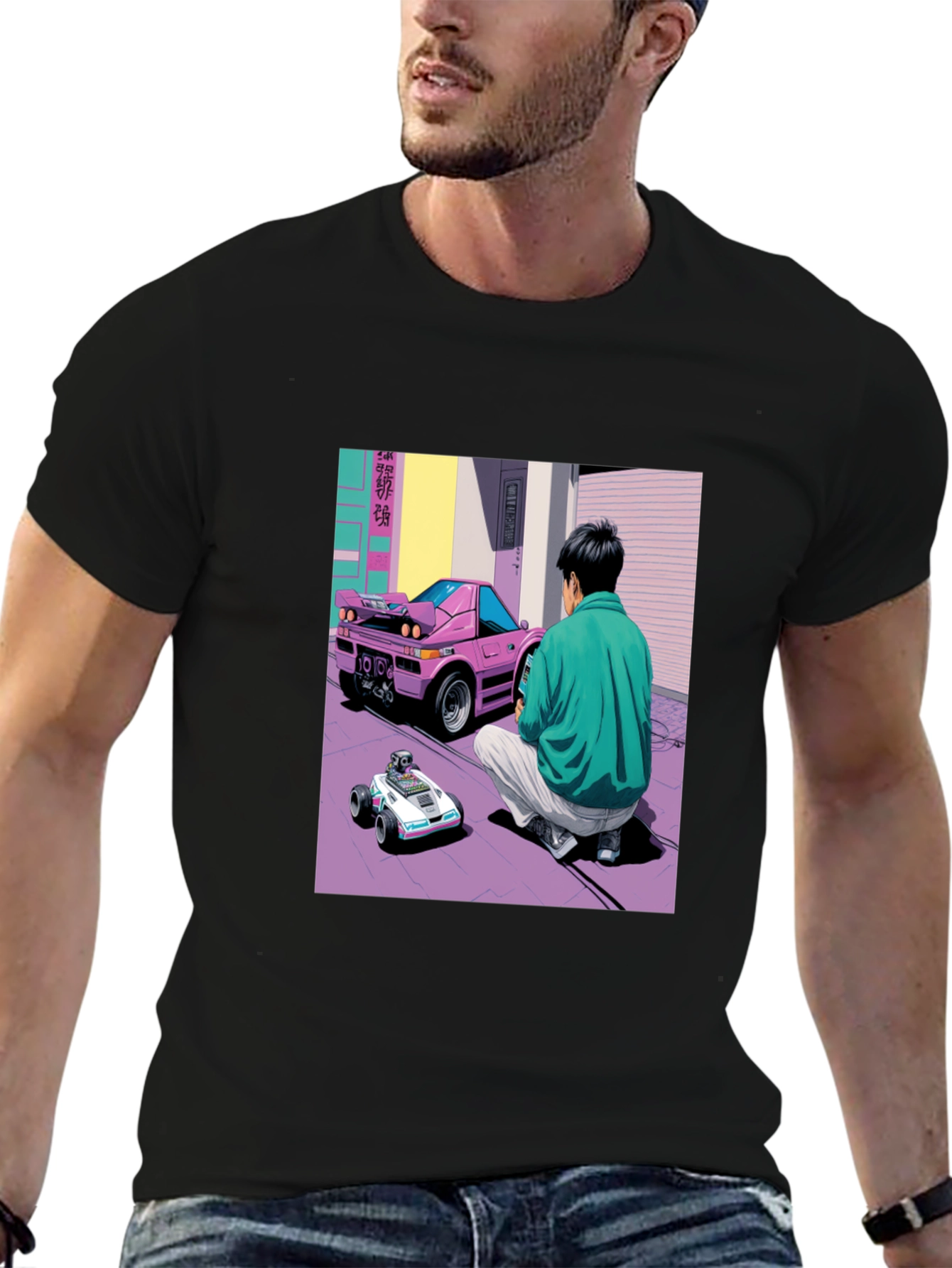 Black Retro Car Graphic T-Shirt - Black view 6