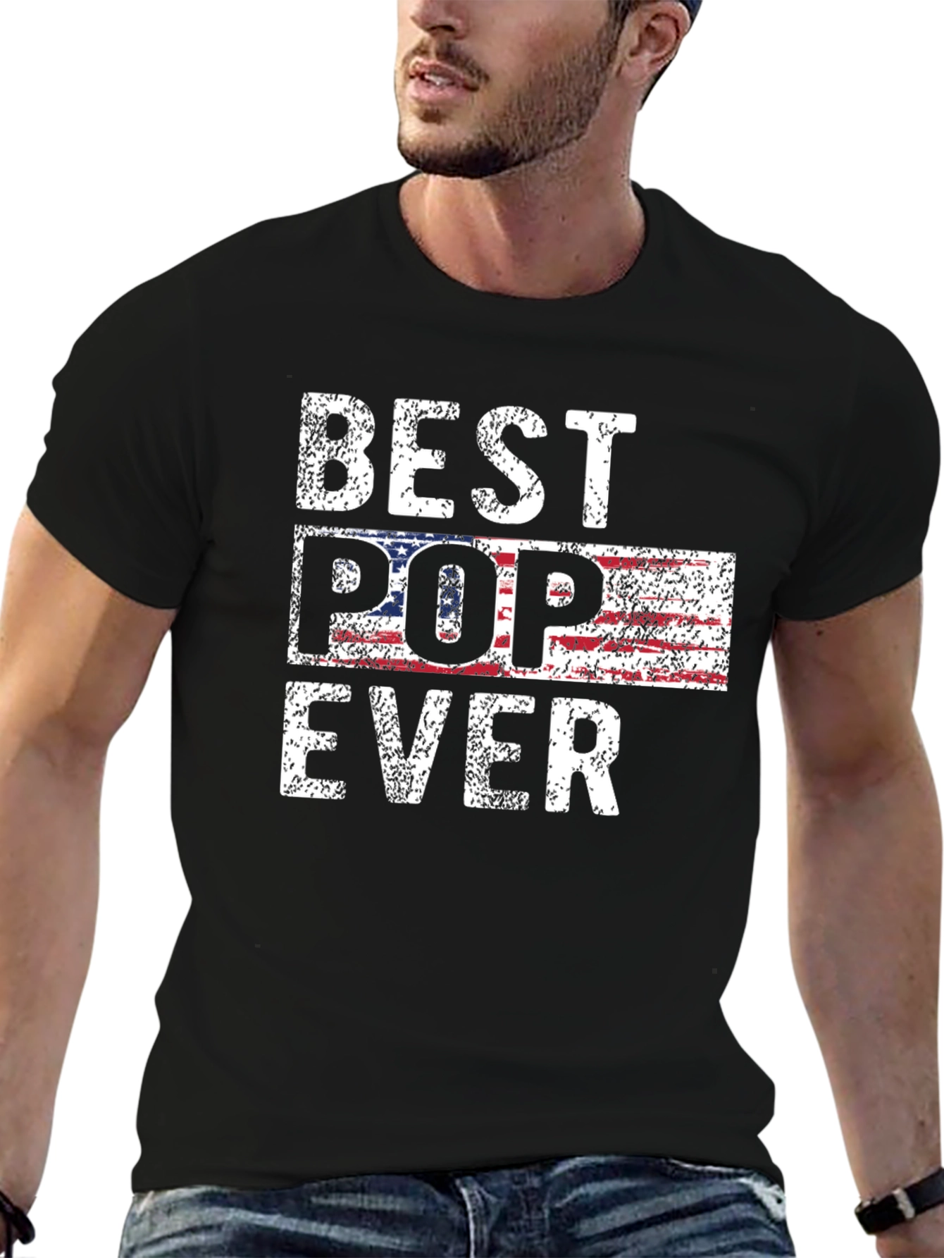 Black Best Pop Ever American Flag Graphic T-Shirt view 6
