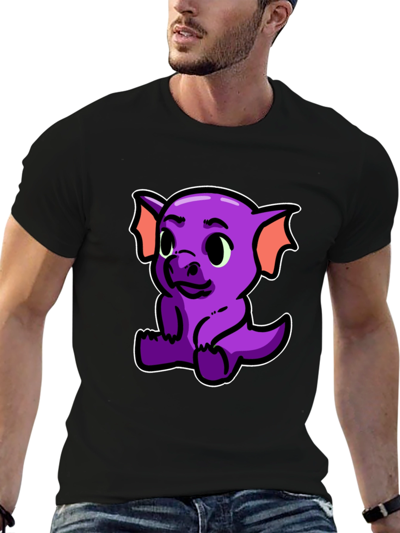 Black Cute Purple Dragon Graphic T-Shirt view 6