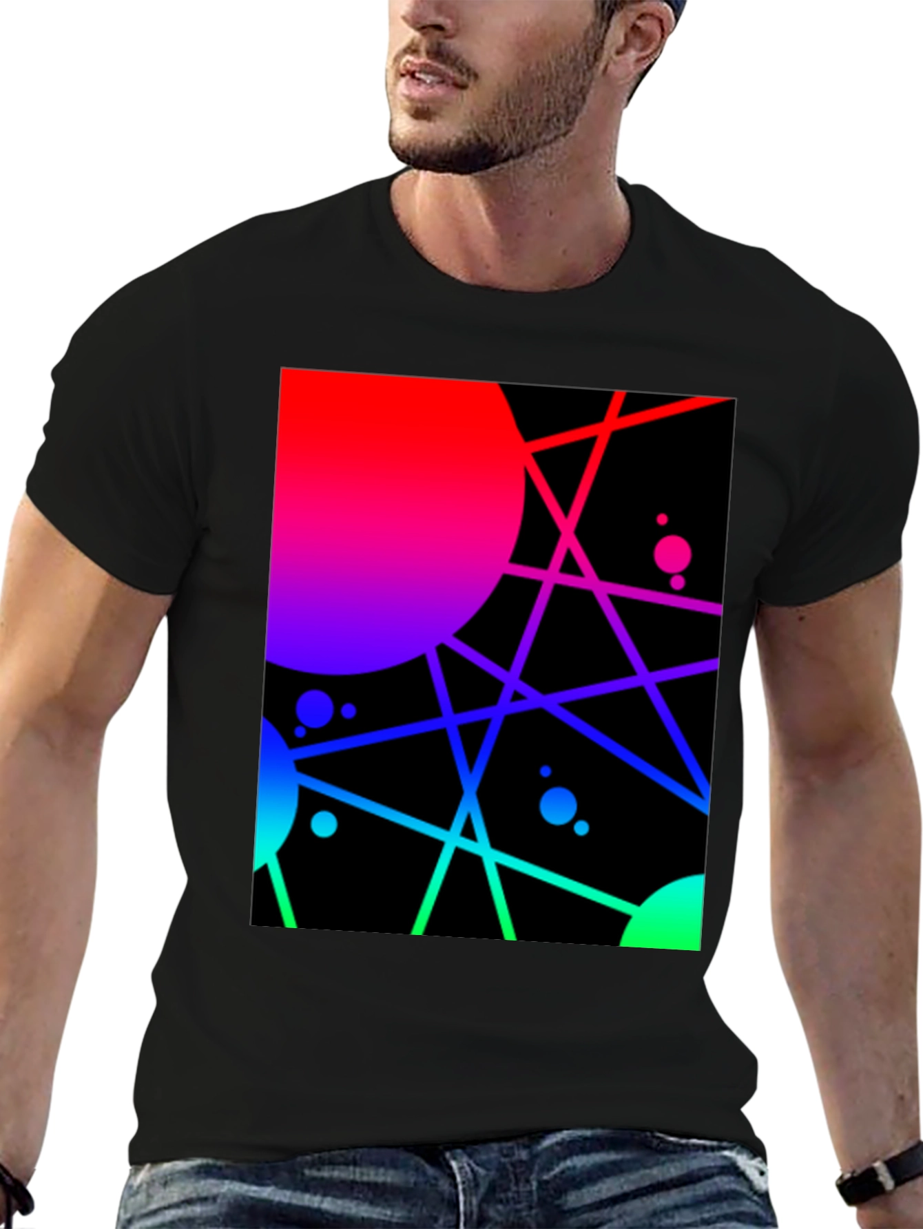 Black Abstract Geometric Graphic Tee - Vibrant Design view 6
