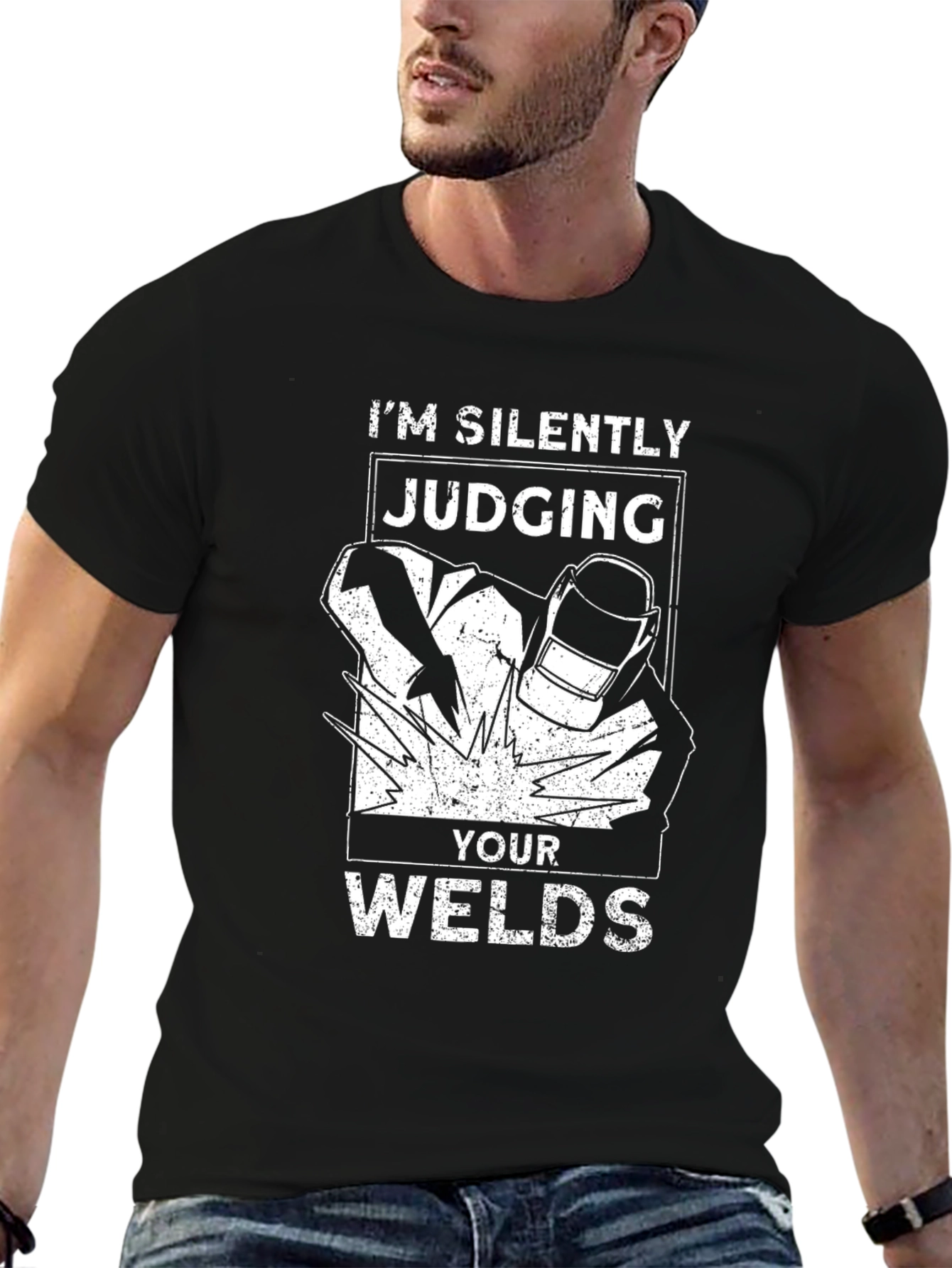 Black Welder Humor T-Shirt - Judging Your Welds view 6