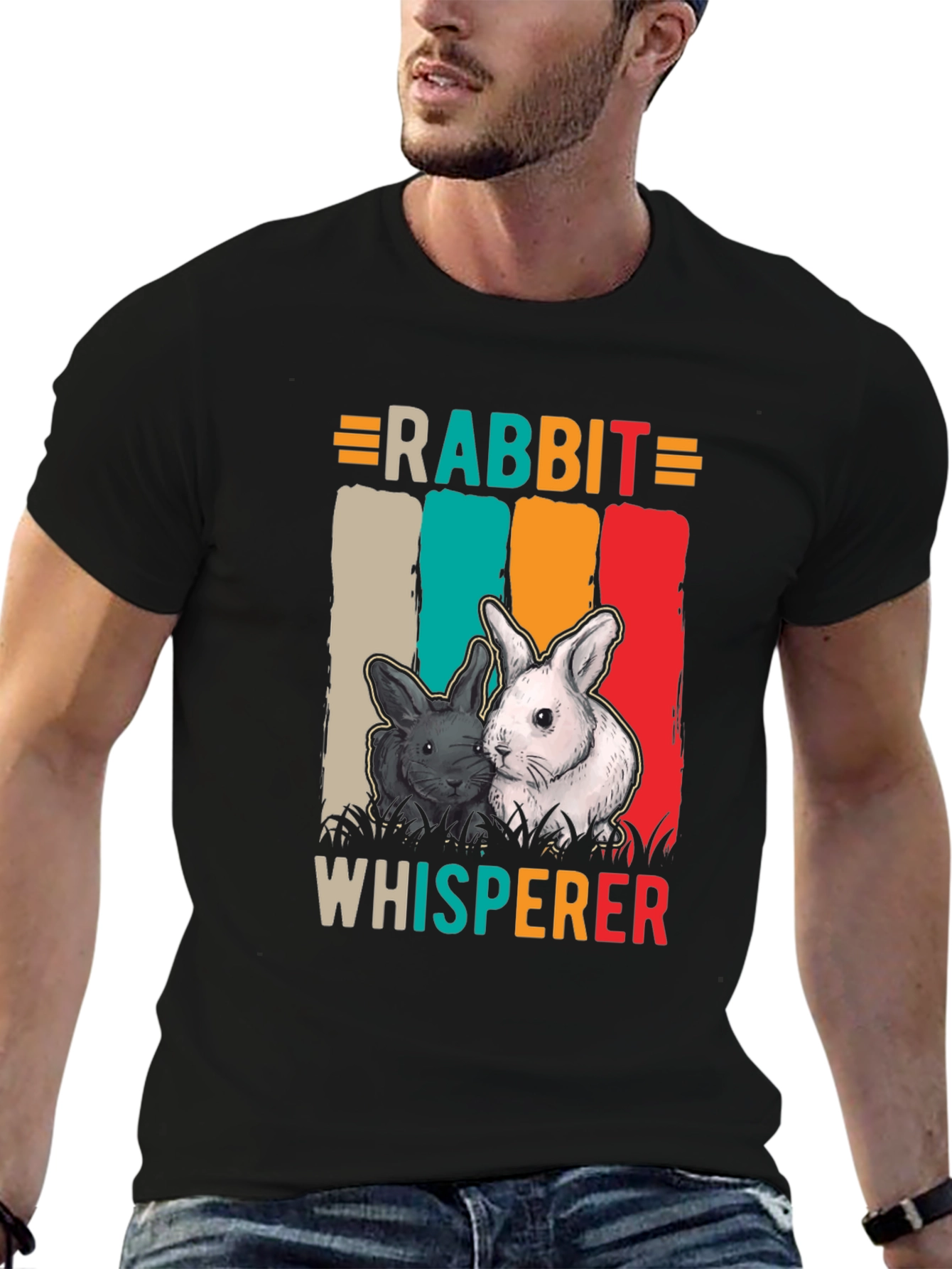 Black Rabbit Whisperer Graphic Tee - Unisex Cotton T-Shirt view 6