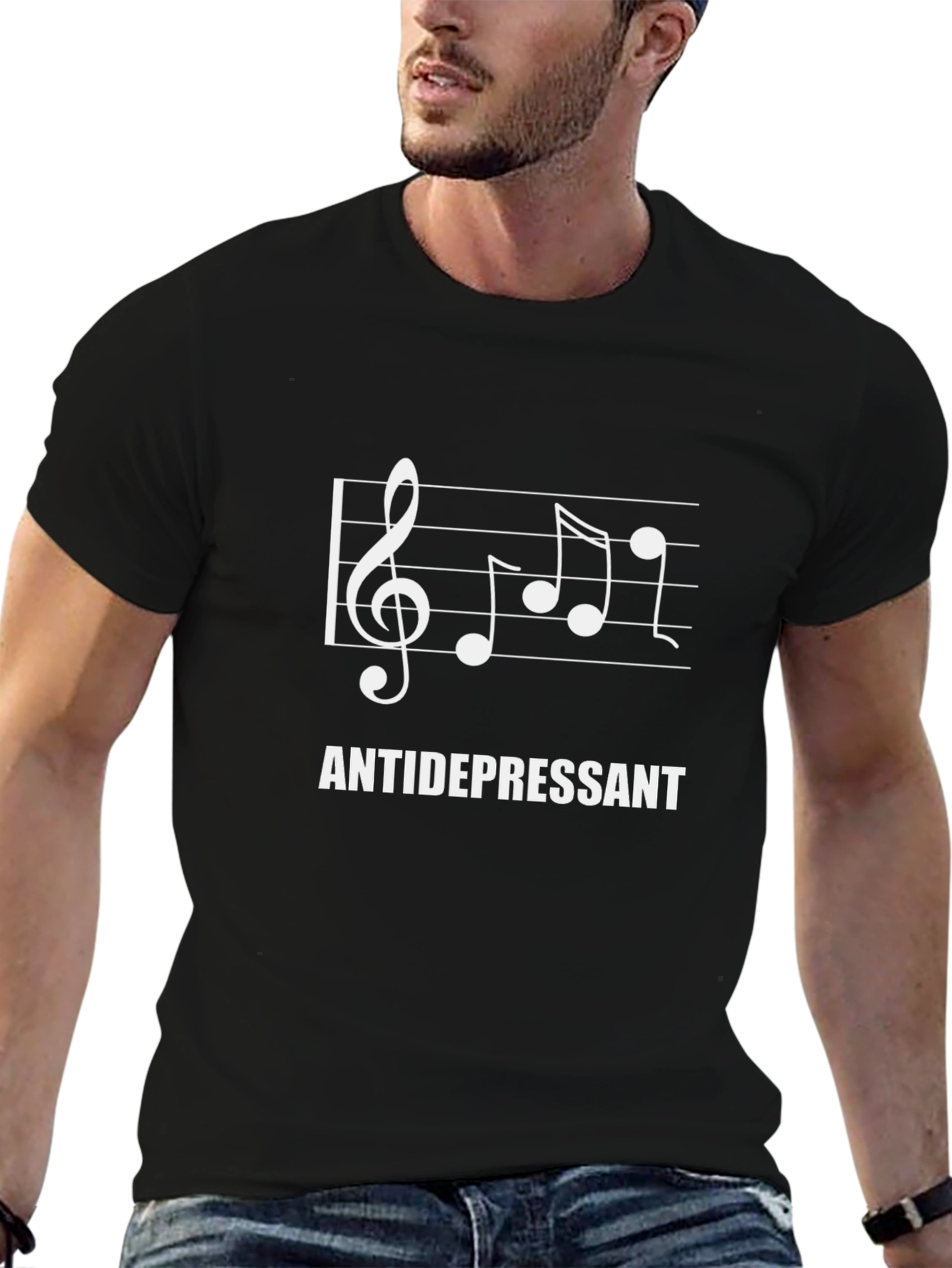 Black Antidepressant Music Note T-Shirt view 6